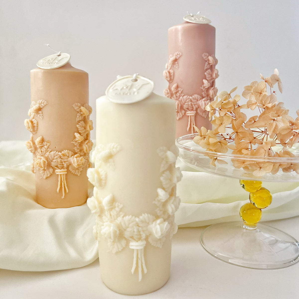 Flower Wreath Pillar Candle - Scented Soy Wax Candle | LMJ Candles