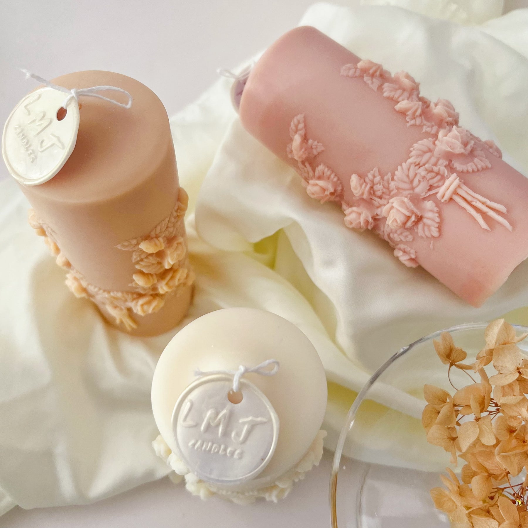 Flower Wreath Pillar Candle - Scented Soy Wax Candle | LMJ Candles