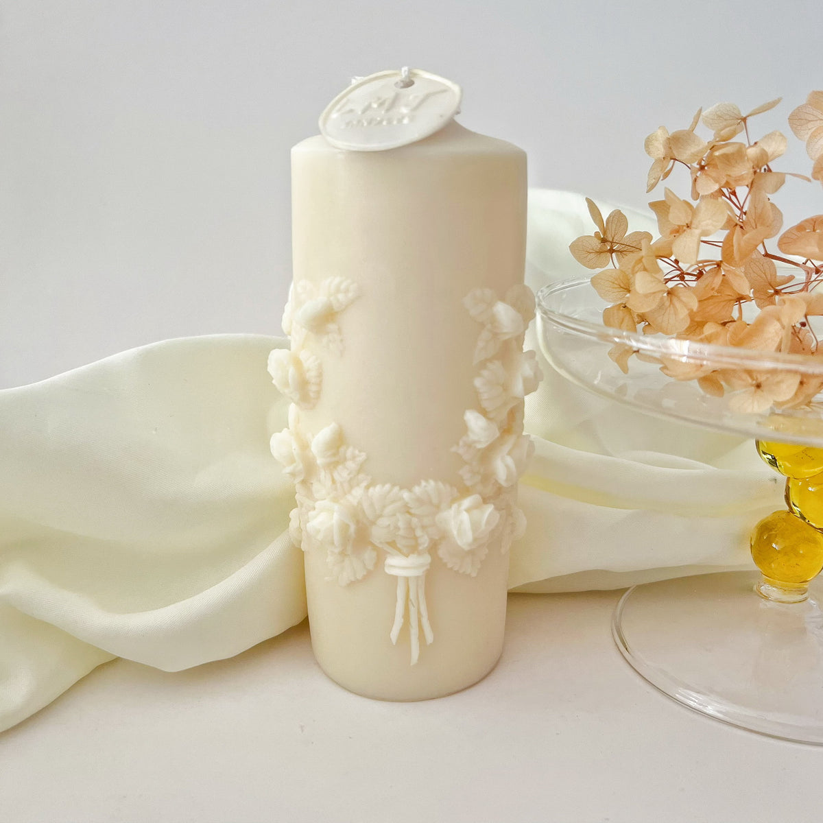 Flower Wreath Pillar Candle - Scented Soy Wax Candle | LMJ Candles