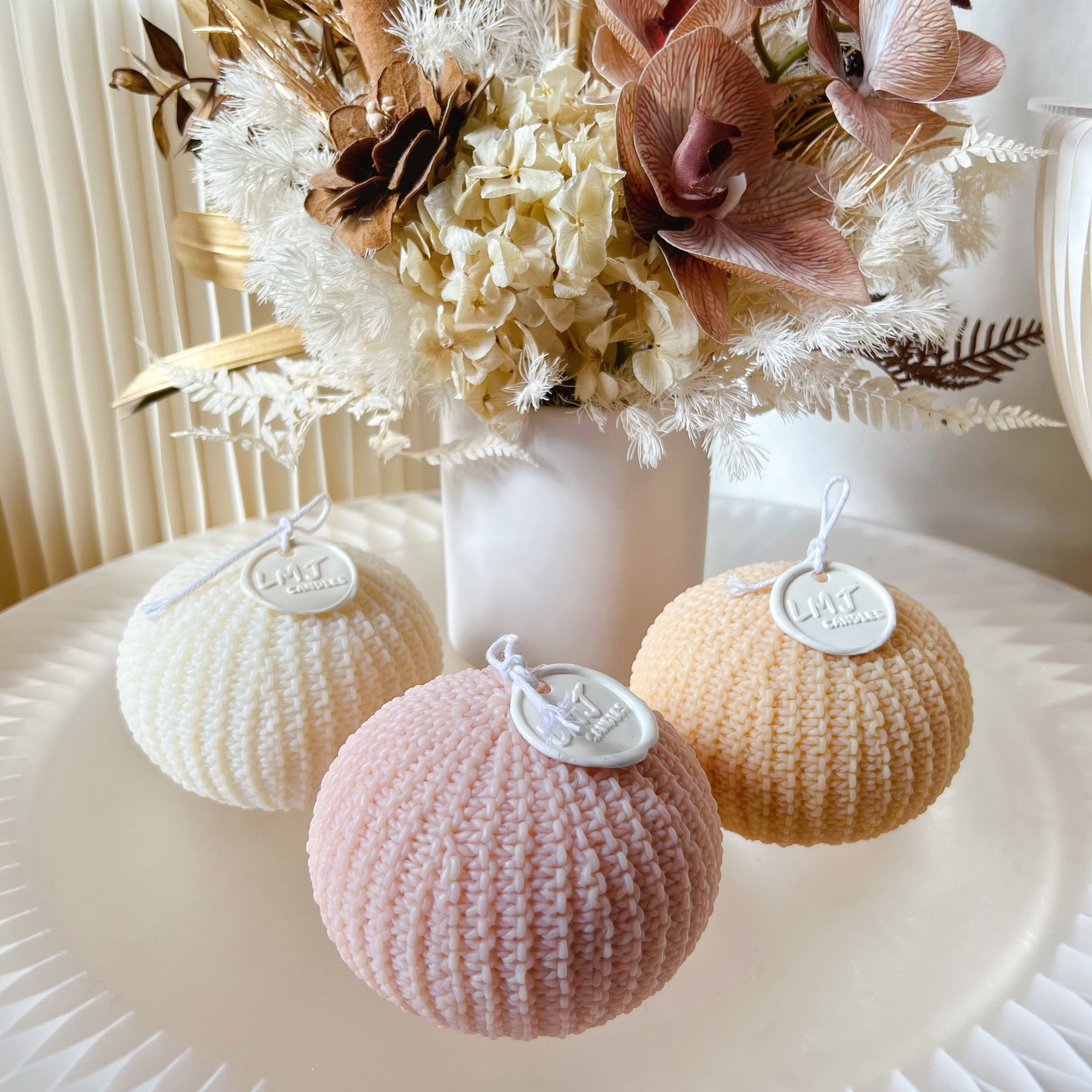 Handcrafted with Creativity: Knitted Scented Soy Ball Candle Pillar Candle | LMJ Candles