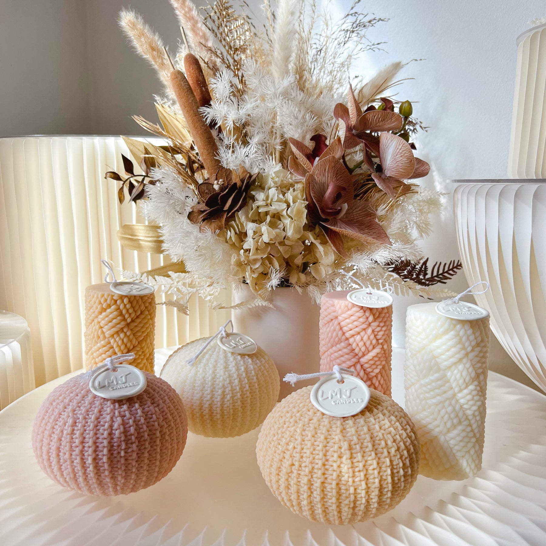 Handcrafted with Creativity: Knitted Scented Soy Ball Candle Pillar Candle | LMJ Candles