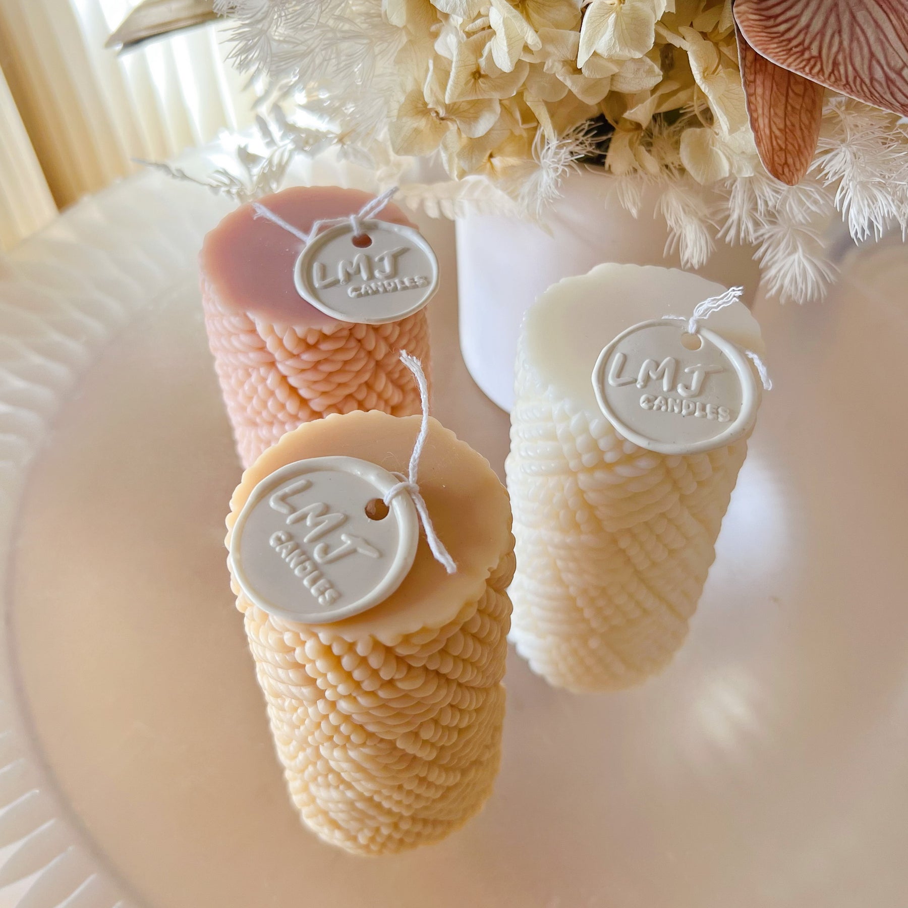 Handcrafted with Creativity: Knitted Scented Soy Ball Candle Pillar Candle | LMJ Candles
