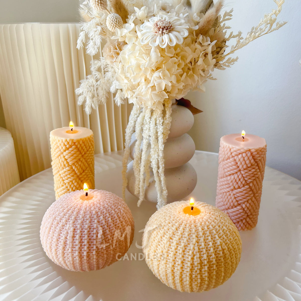 Handcrafted with Creativity: Knitted Scented Soy Ball Candle Pillar Candle | LMJ Candles