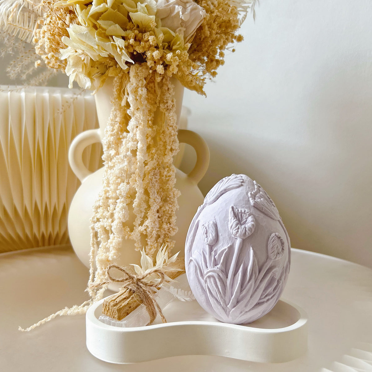 Handmade Carved Tulip Egg Home Décor | LMJ Candles