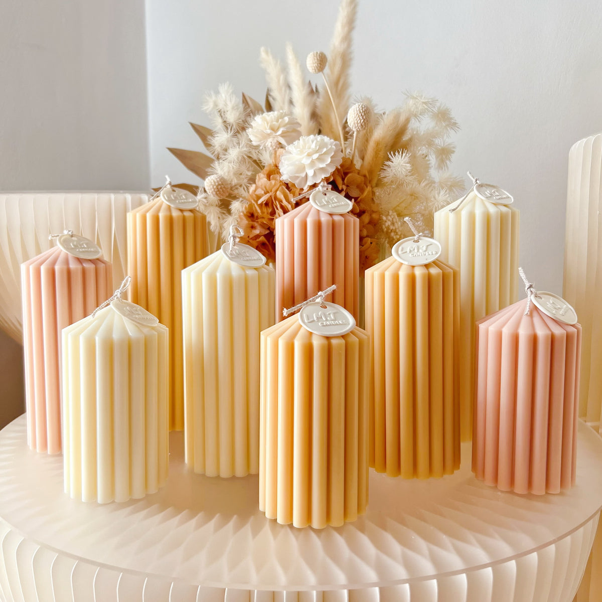 Wedding  Event Table Décor - Ribbed Circus Pillar Candle | LMJ Candles