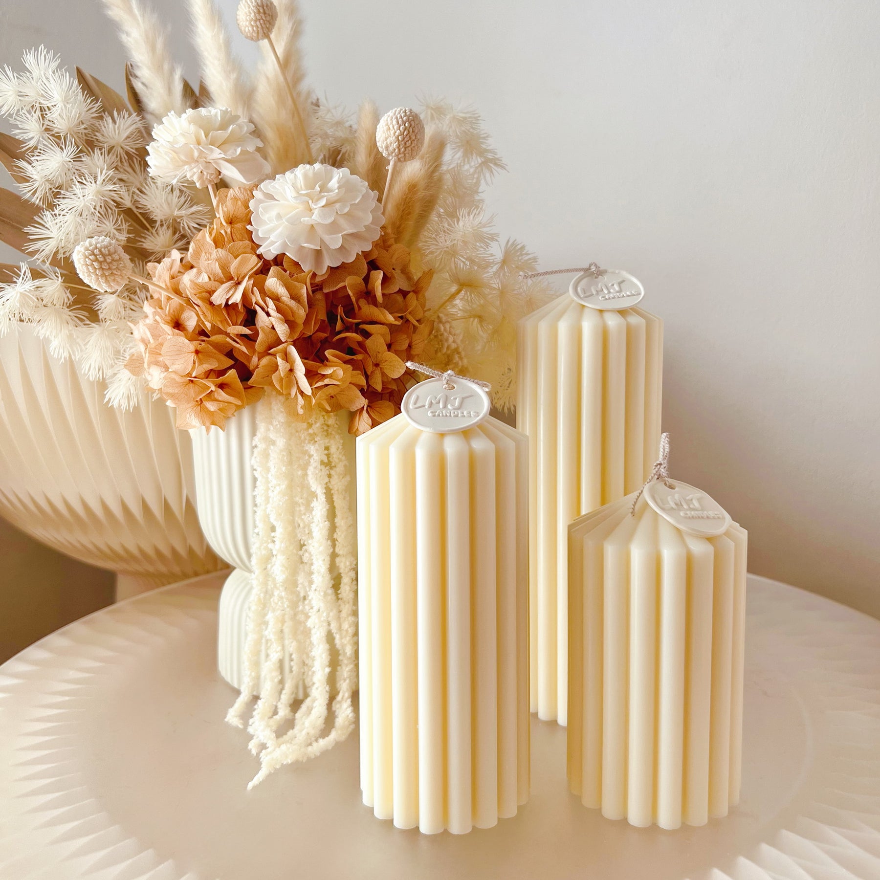 Wedding Event Table Décor - Ribbed Circus Pillar Candle | LMJ Candles