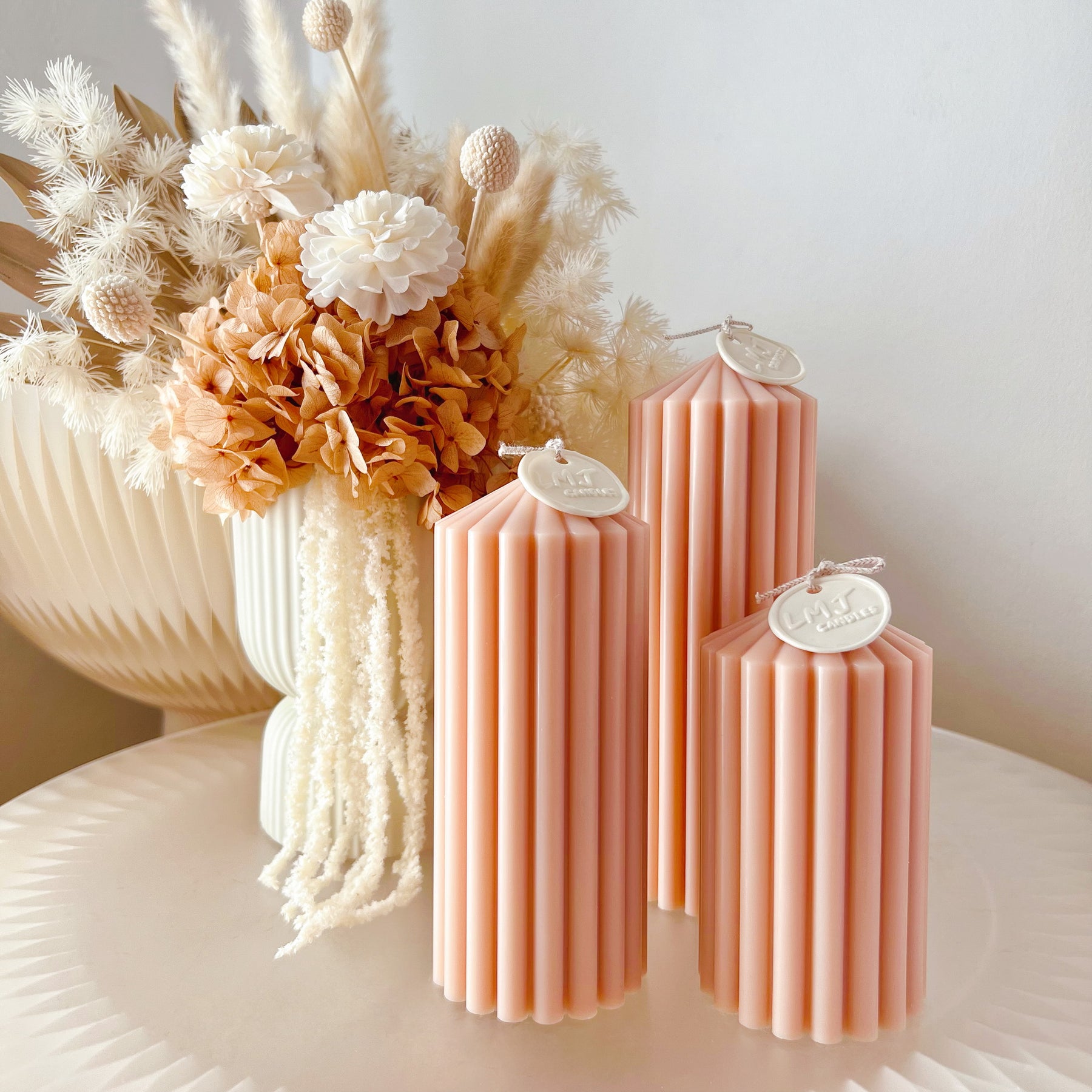Wedding Event Table Décor - Ribbed Circus Pillar Candle | LMJ Candles