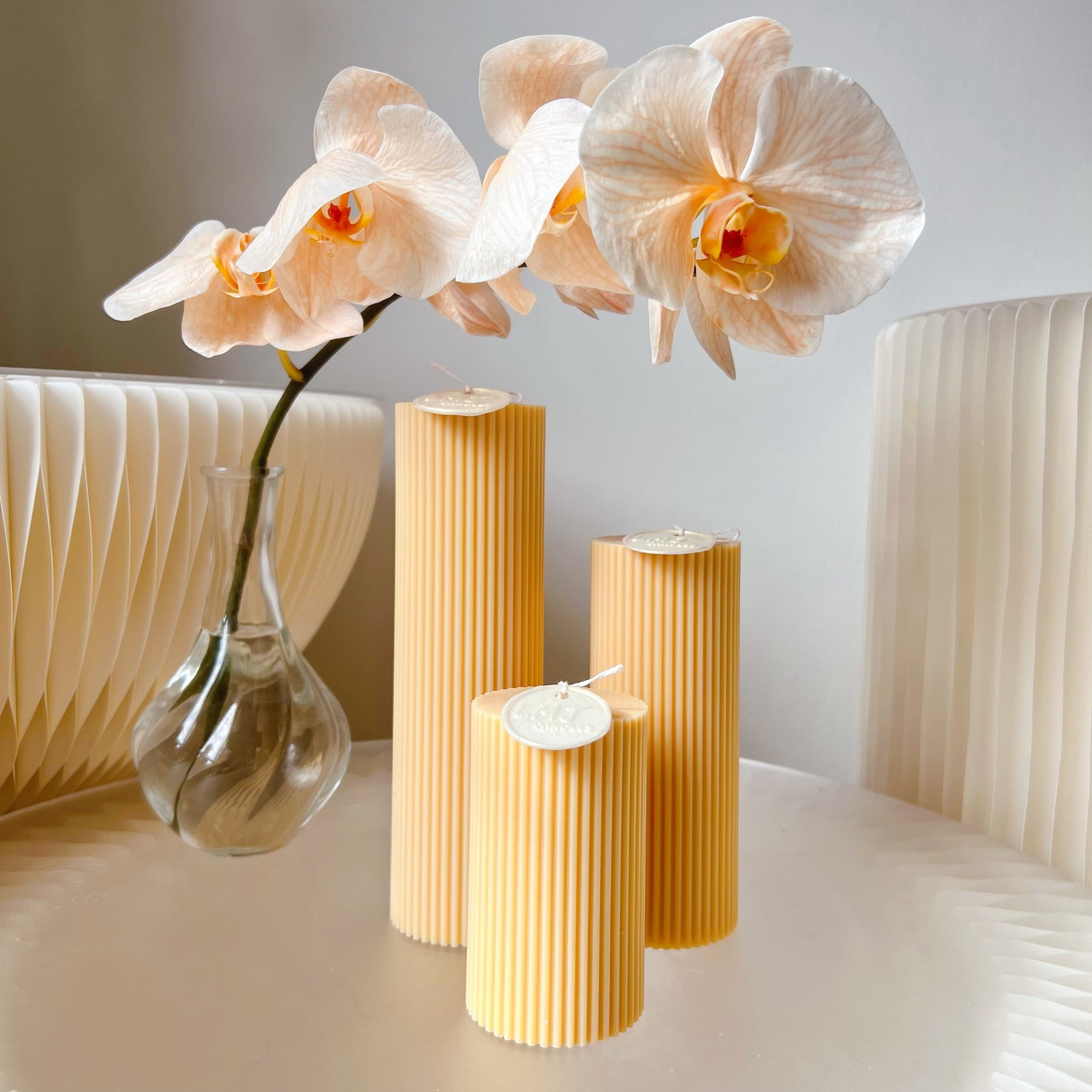 Wedding Candle & Event Décor - Ribbed Pillar Candle | LMJ Candles