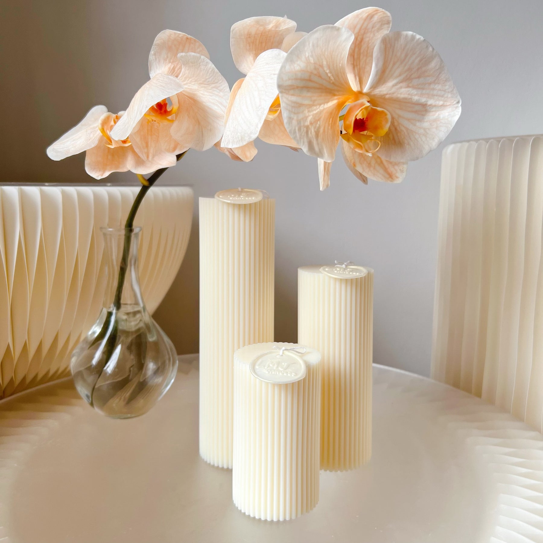 Wedding Candle & Event Décor - Ribbed Pillar Candle | LMJ Candles