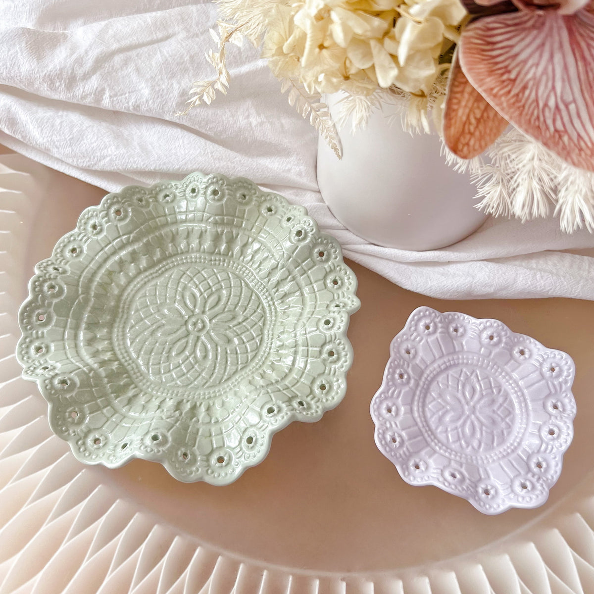 Handcrafted Vintage Frill Decorative Tray | Trinket Dish - LMJ Candles