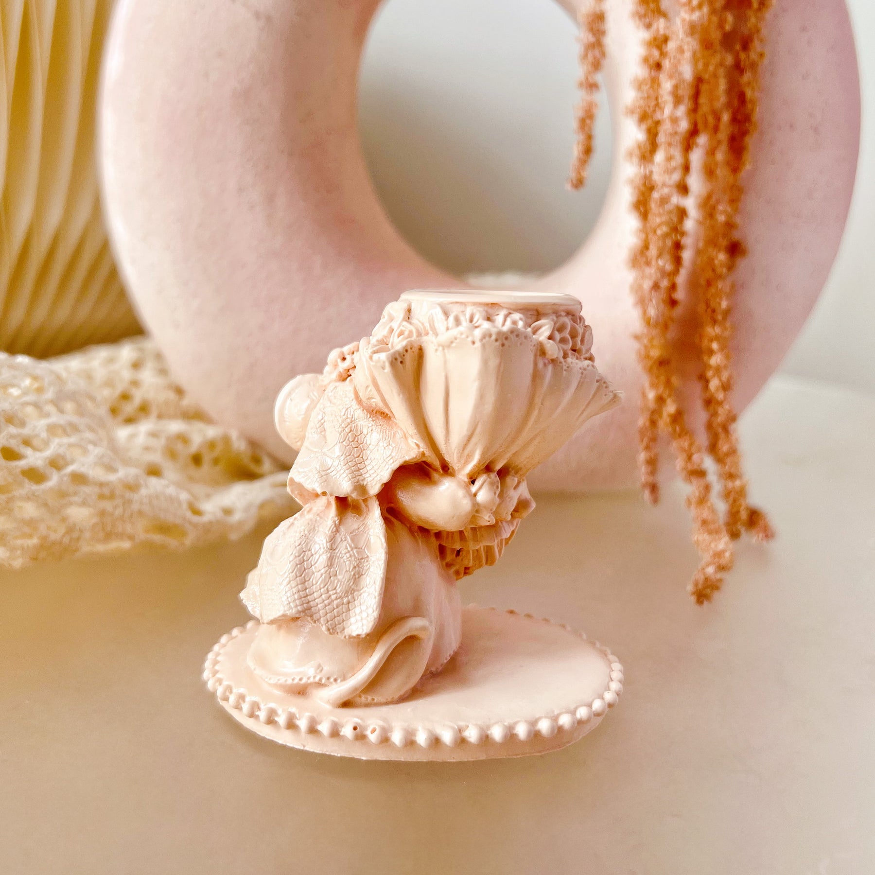 Handcrafted Flower Mouse Taper Candle Holder | LMJ Candles