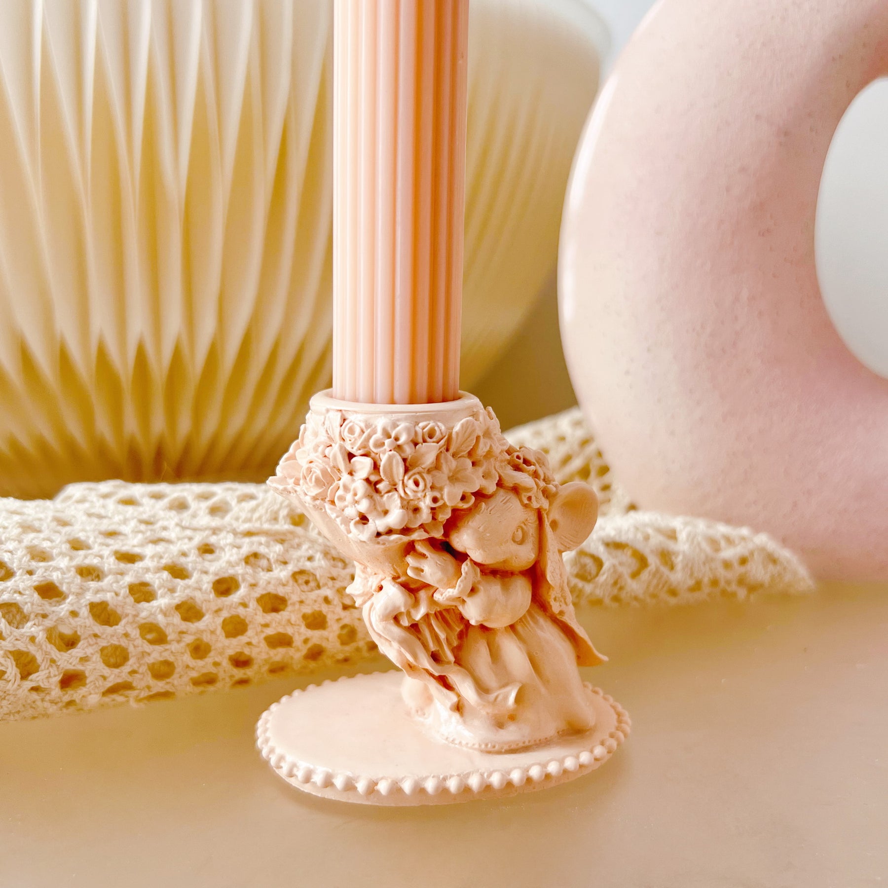 Handcrafted Flower Mouse Taper Candle Holder | LMJ Candles