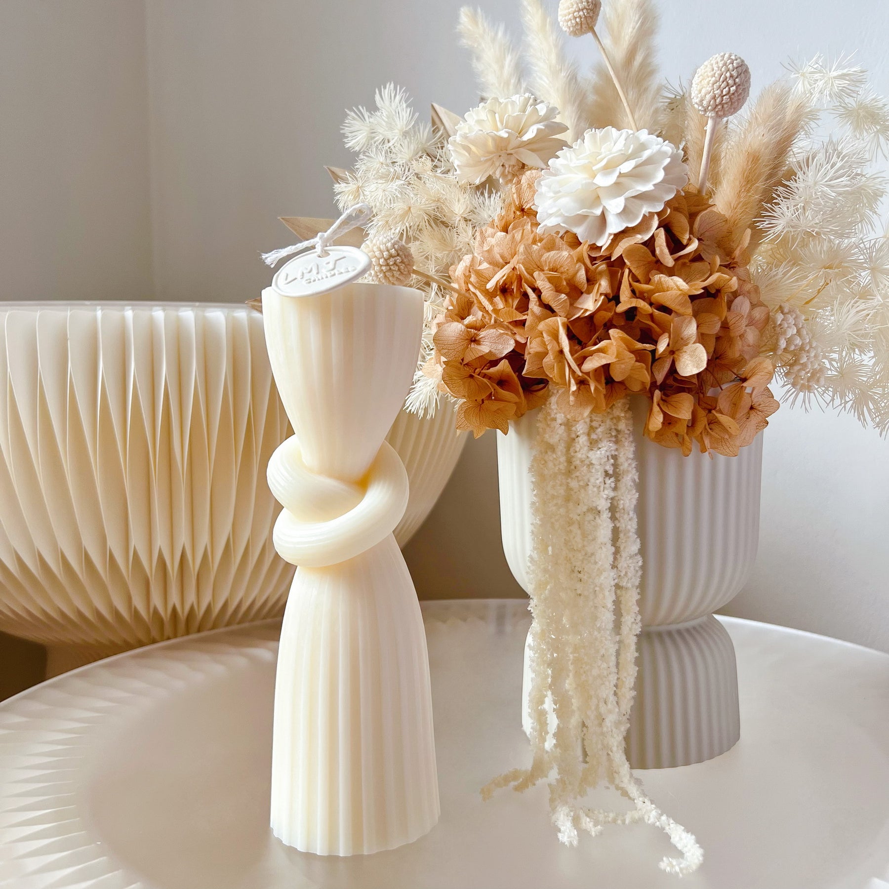 Ribbed Knot Scented Pillar Candle - Unique Home Décor | LMJ Candles