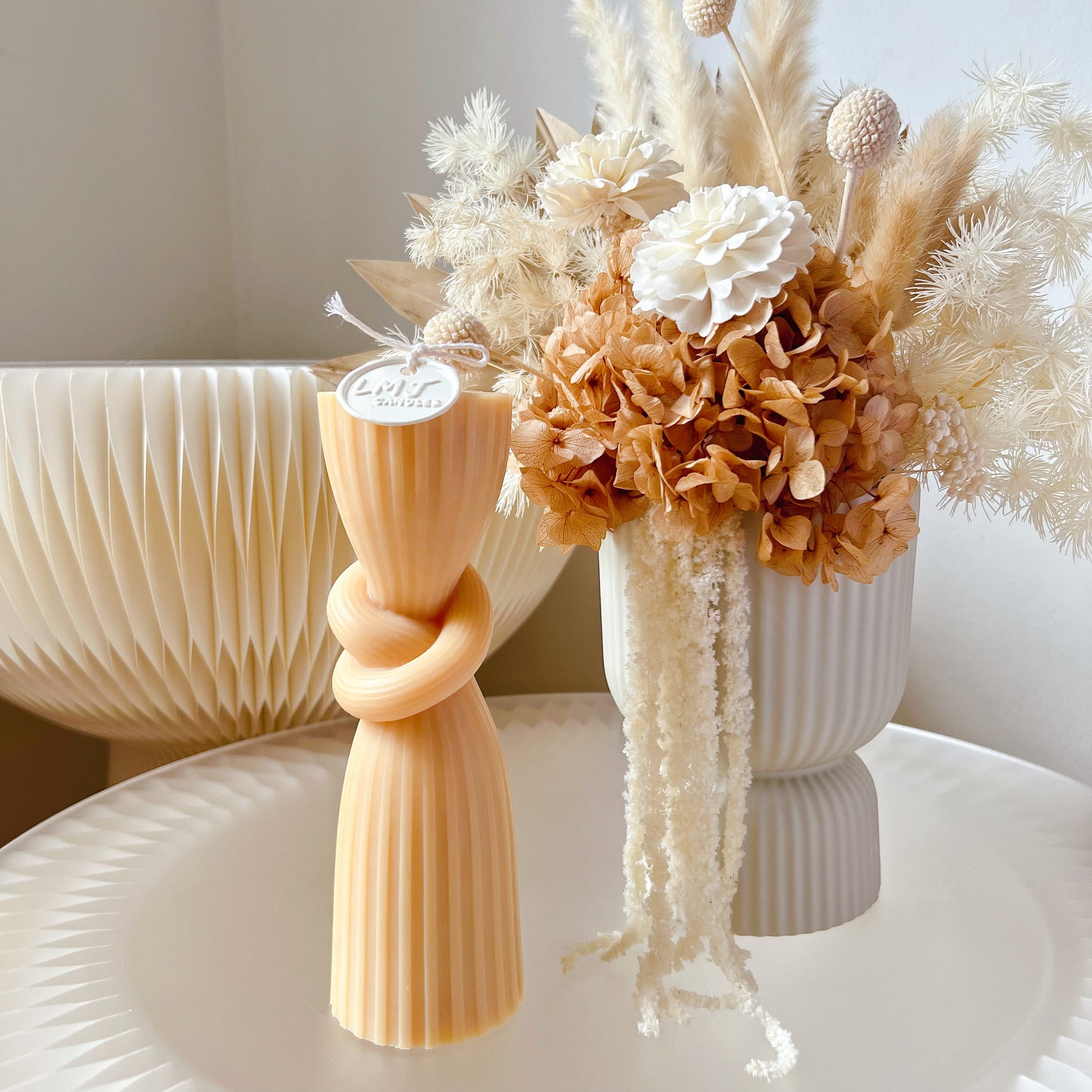 Ribbed Knot Scented Pillar Candle - Unique Home Décor | LMJ Candles