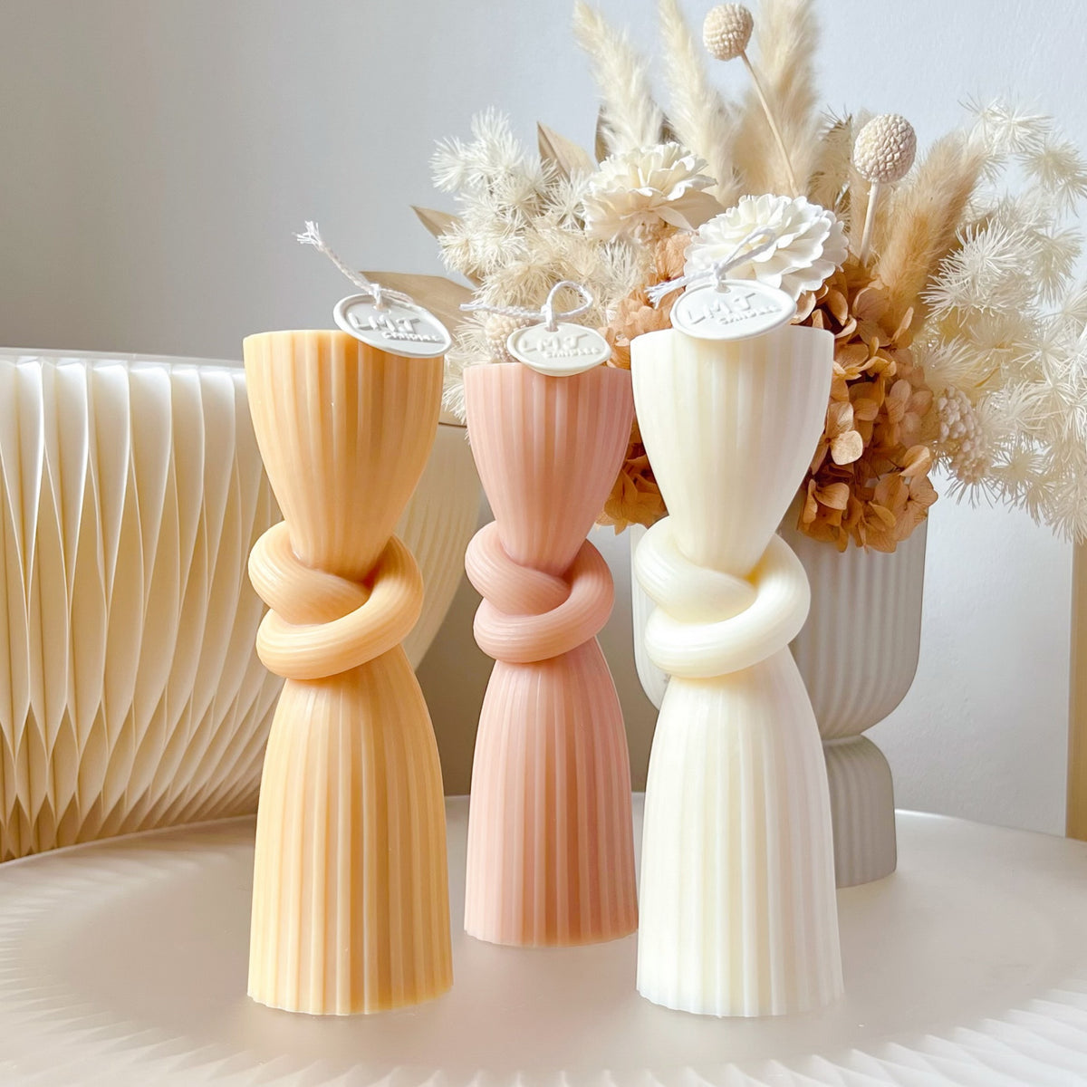 Ribbed Knot Scented Pillar Candle - Unique Home Décor | LMJ Candles