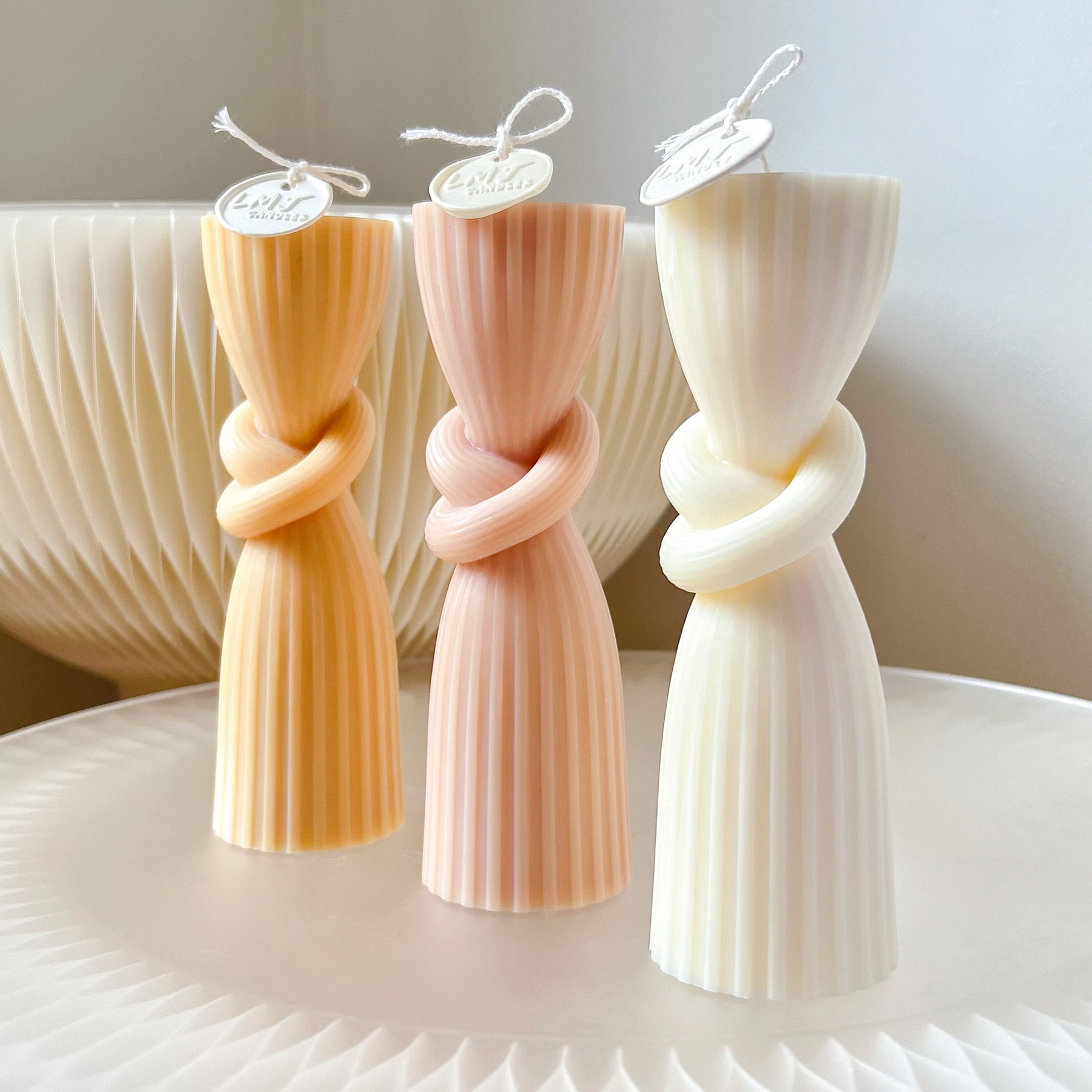 Ribbed Knot Scented Pillar Candle - Unique Home Décor | LMJ Candles