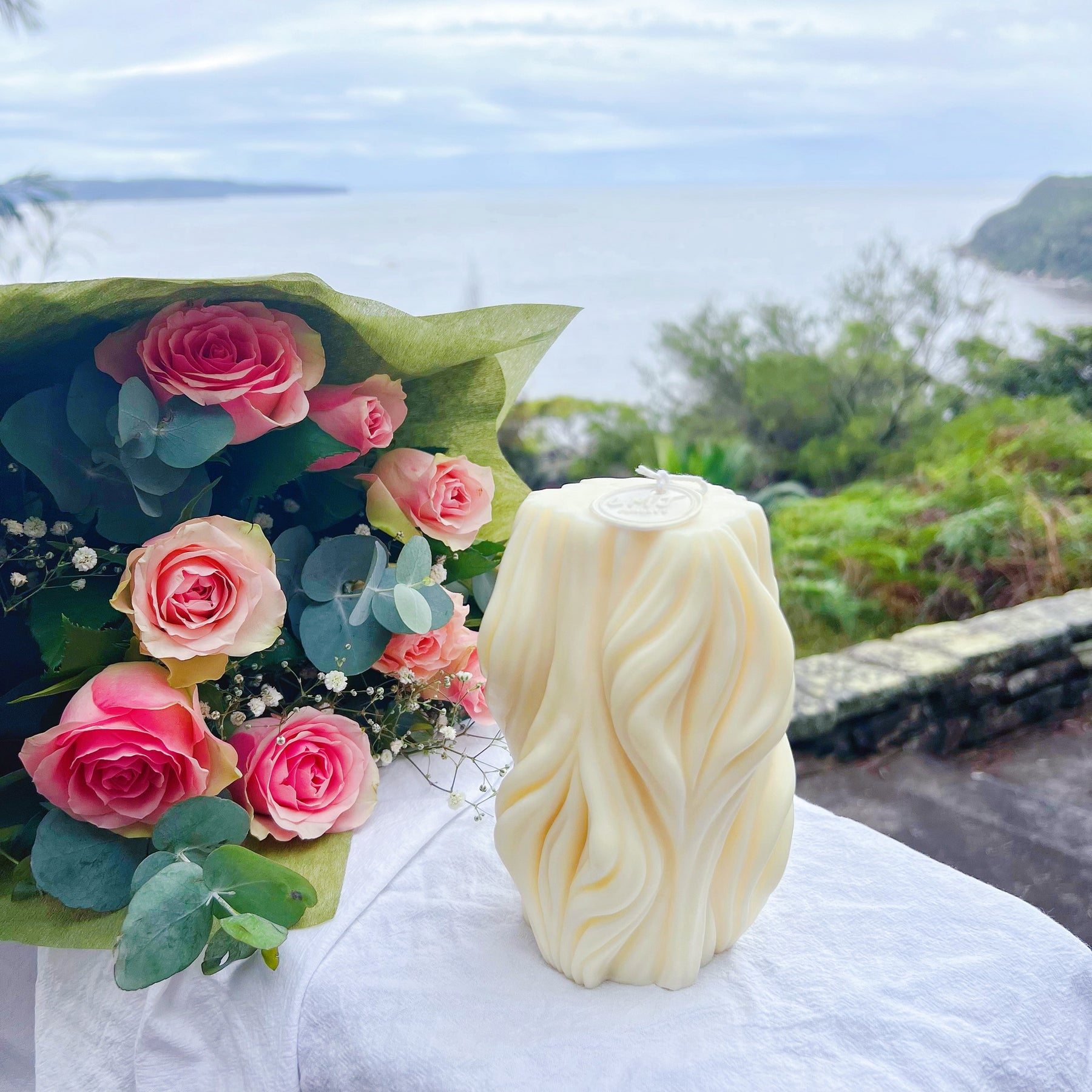 Handmade Large Wavy Scented Soy Pillar Candle from LMJ Candles Australia