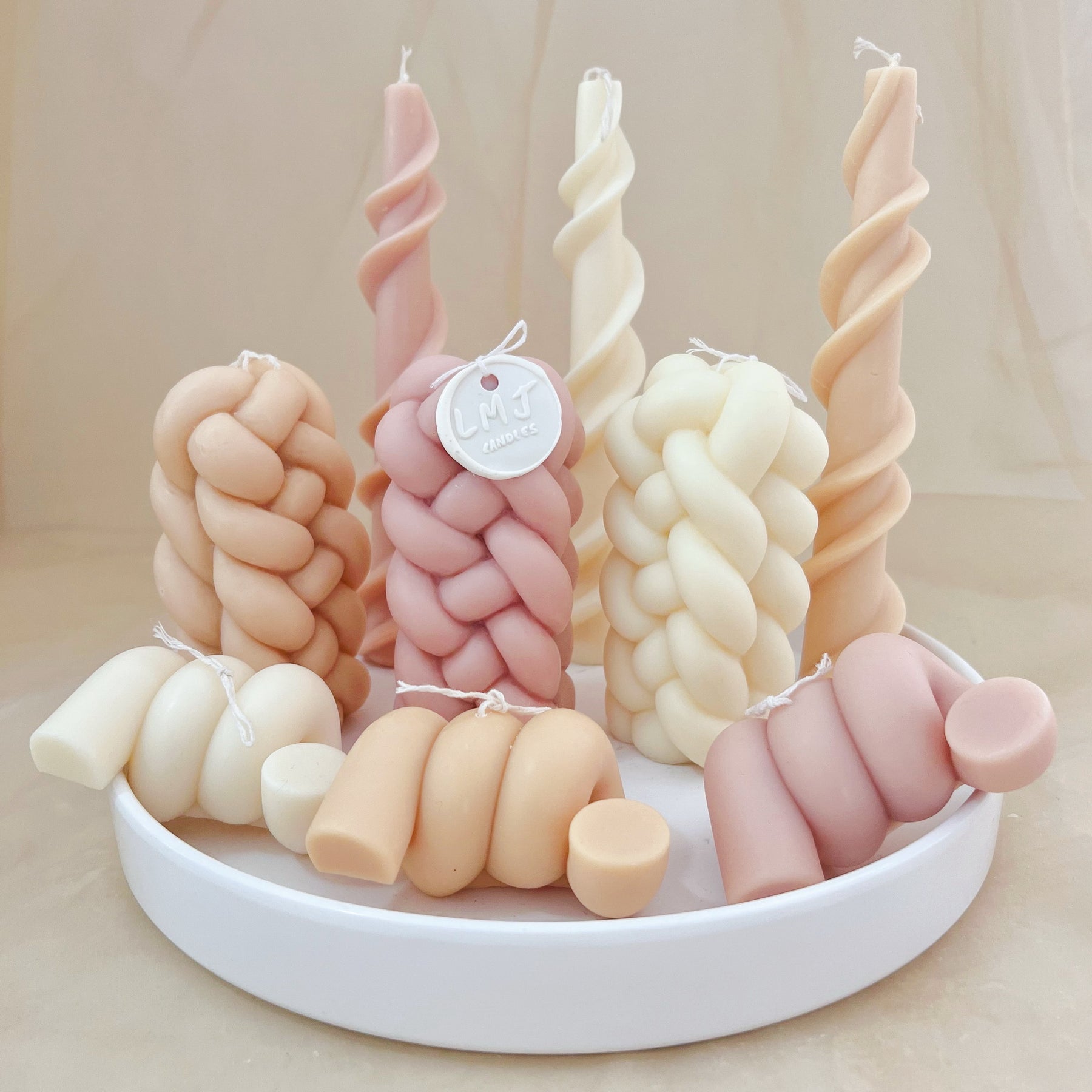 Braid Shaped Rope Twist Scented Soy Pillar Candle | LMJ Candle
