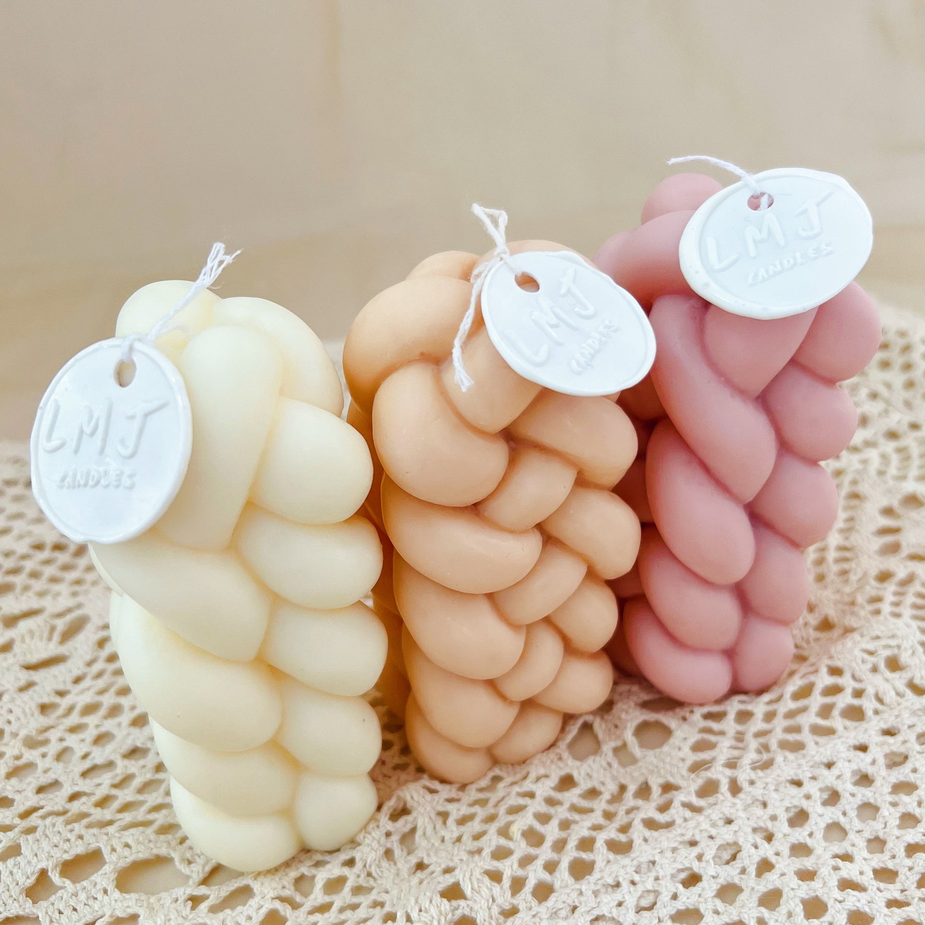 Braid Shaped Rope Twist Scented Soy Pillar Candle | LMJ Candle