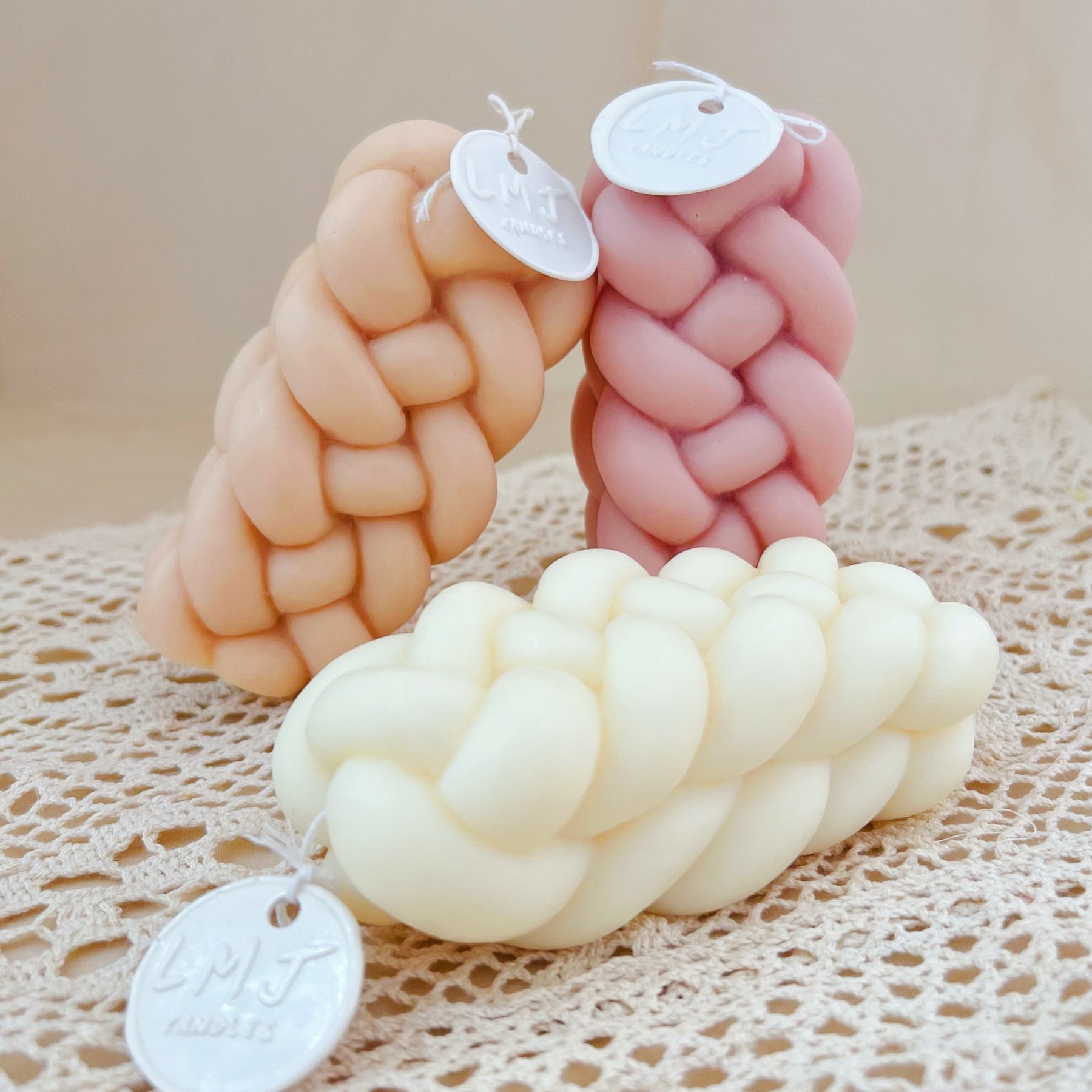 Braid Shaped Rope Twist Scented Soy Pillar Candle | LMJ Candle