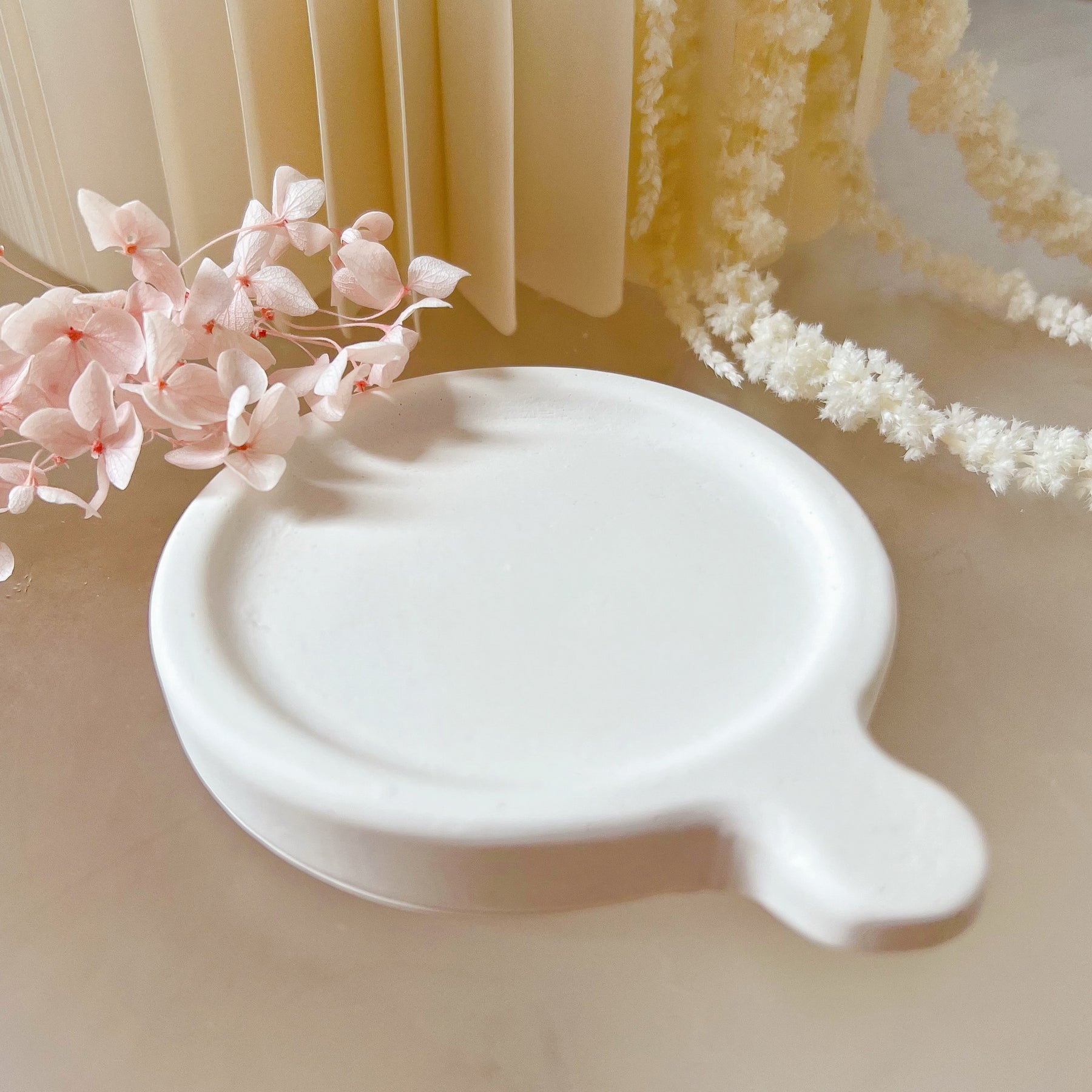 Handcrafted Trinket Dish Small Round Coaster With Handle | LMJ Candles