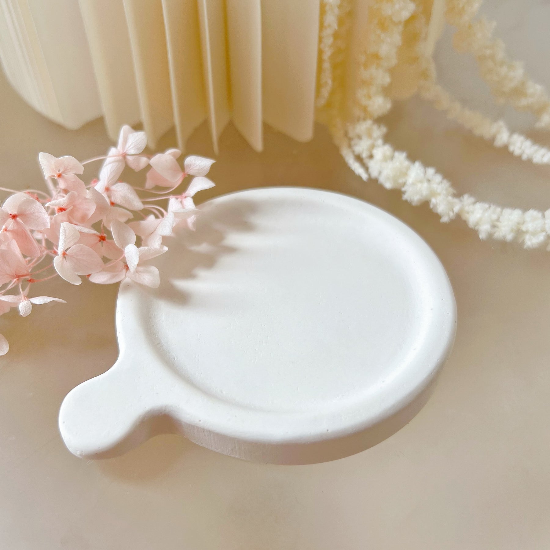 Handcrafted Trinket Dish Small Round Coaster With Handle | LMJ Candles