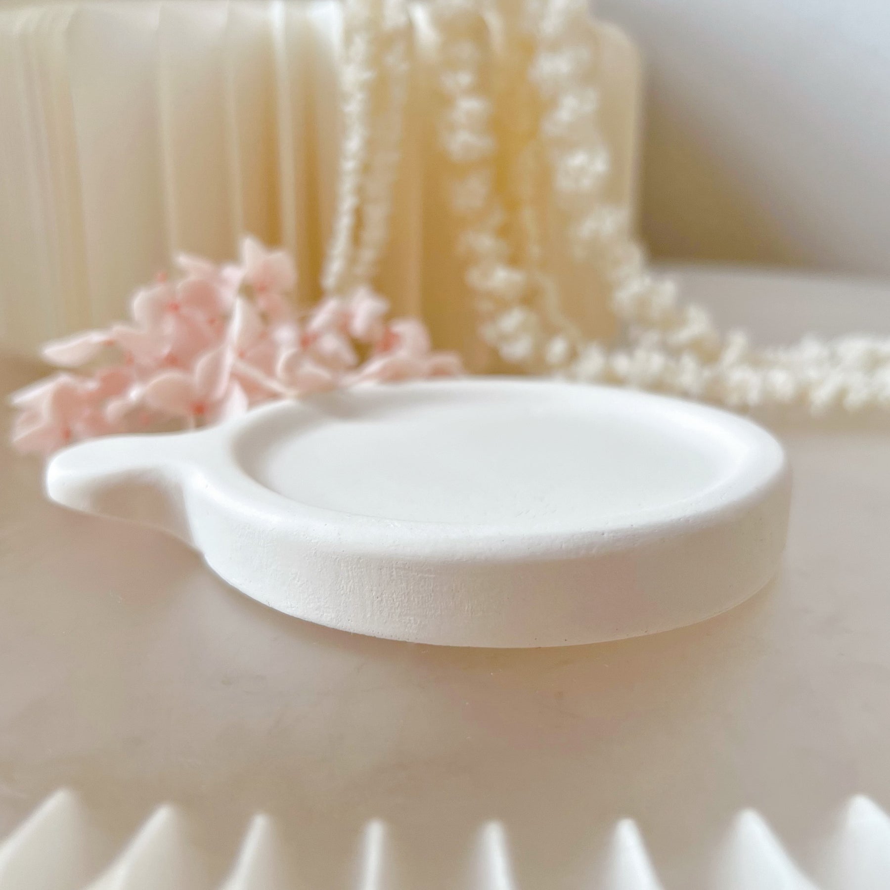 Handcrafted Trinket Dish Small Round Coaster With Handle | LMJ Candles