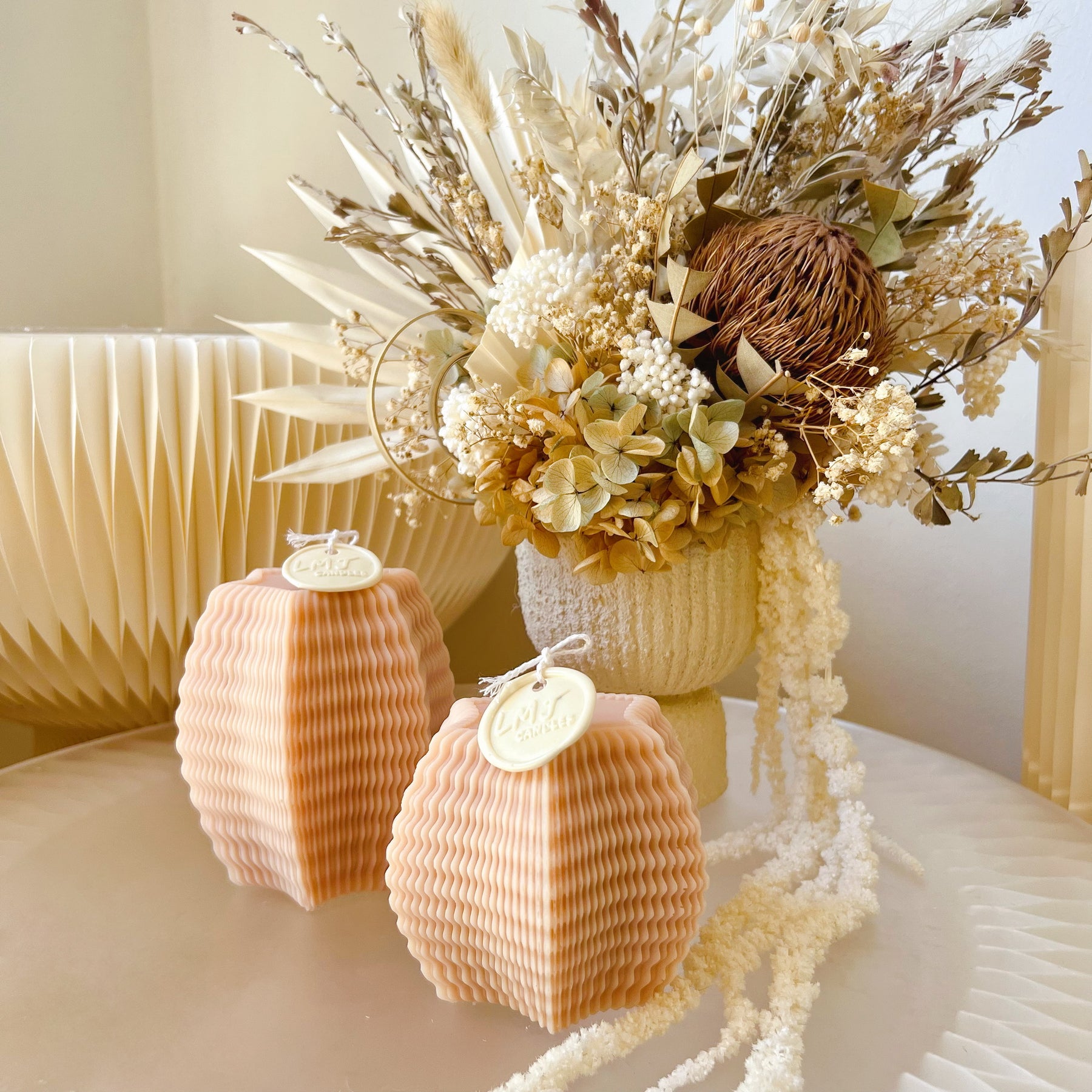 Ribbed Star Scented Pillar Candle - Modern Home Décor | LMJ Candles