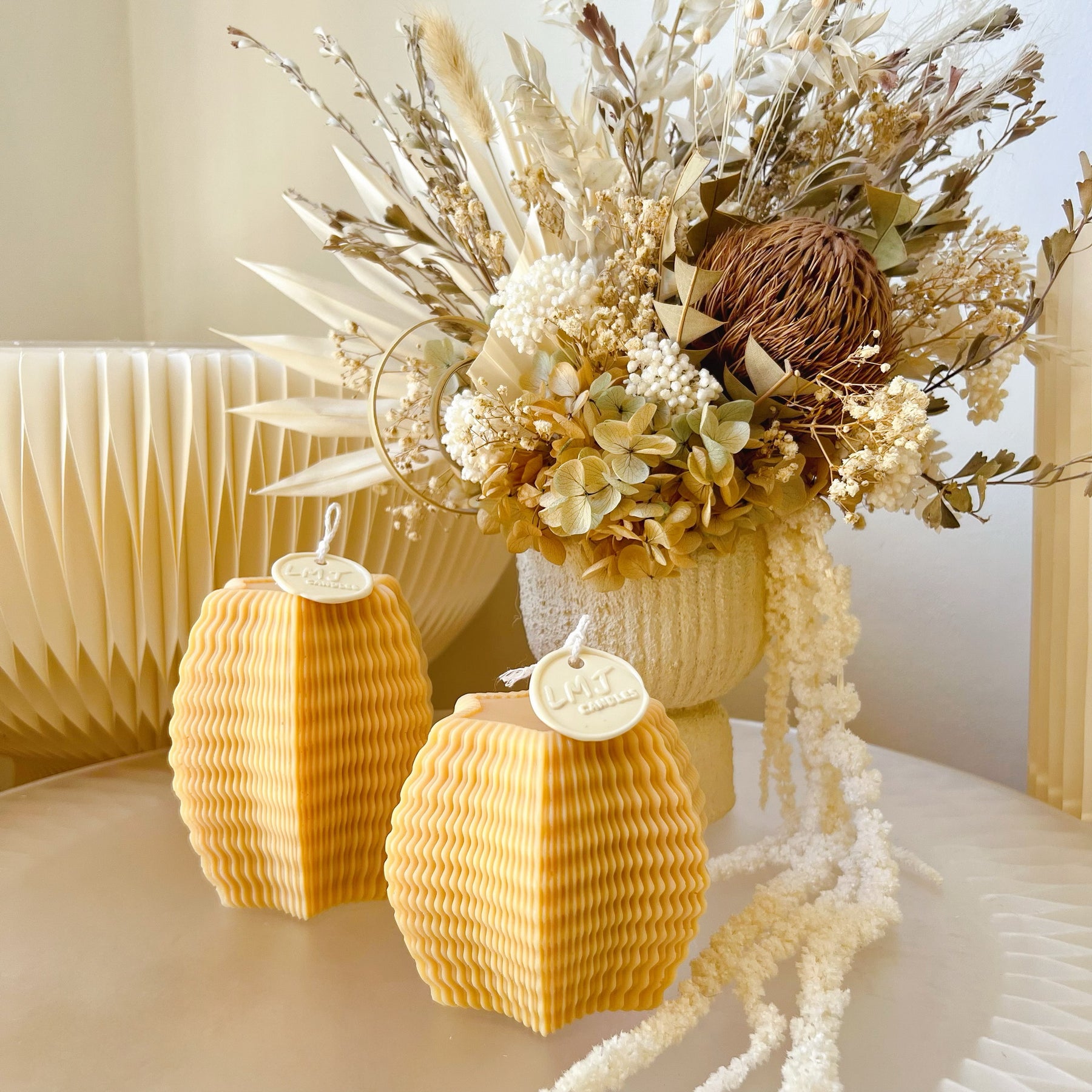 Ribbed Star Scented Pillar Candle - Modern Home Décor | LMJ Candles