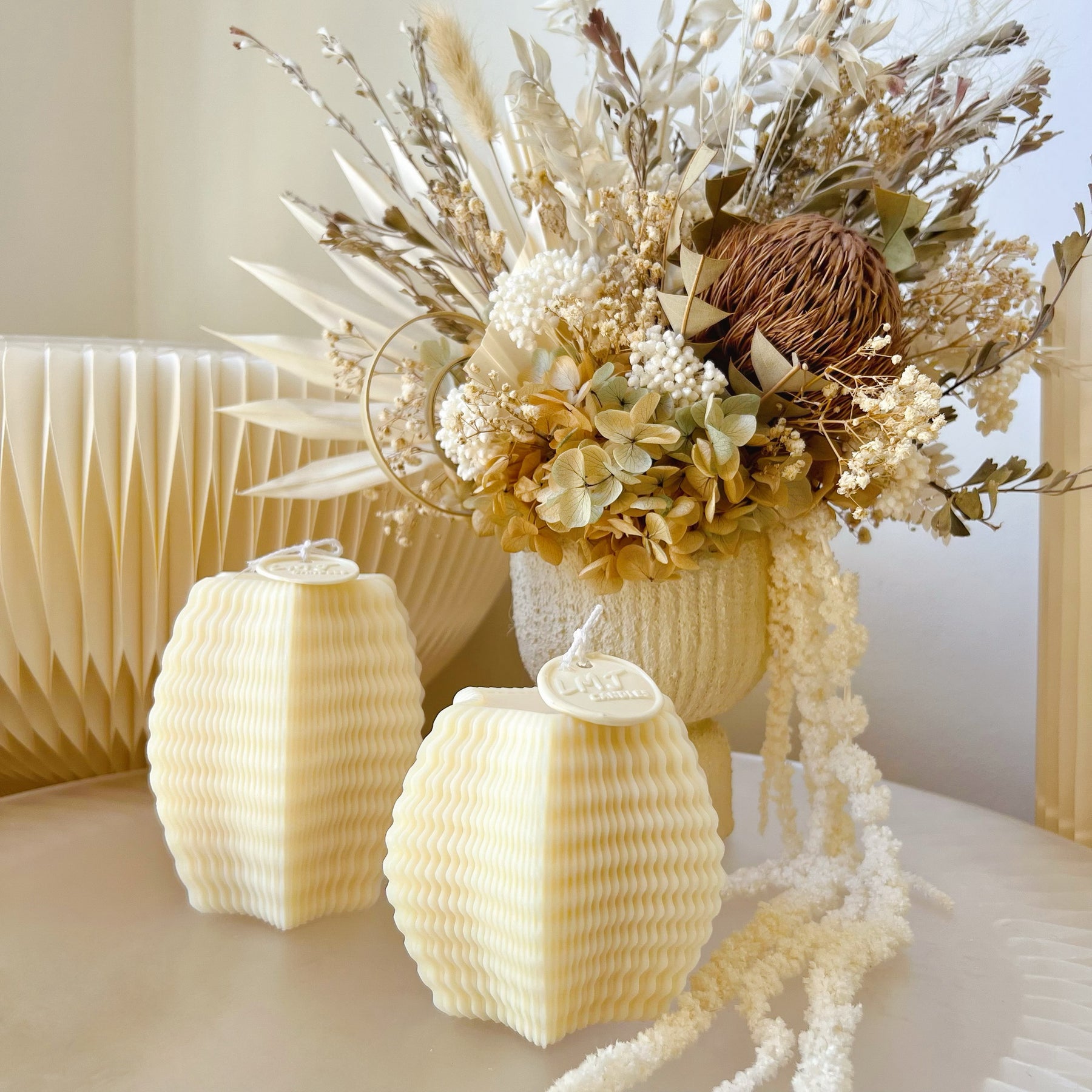 Ribbed Star Scented Pillar Candle - Modern Home Décor | LMJ Candles