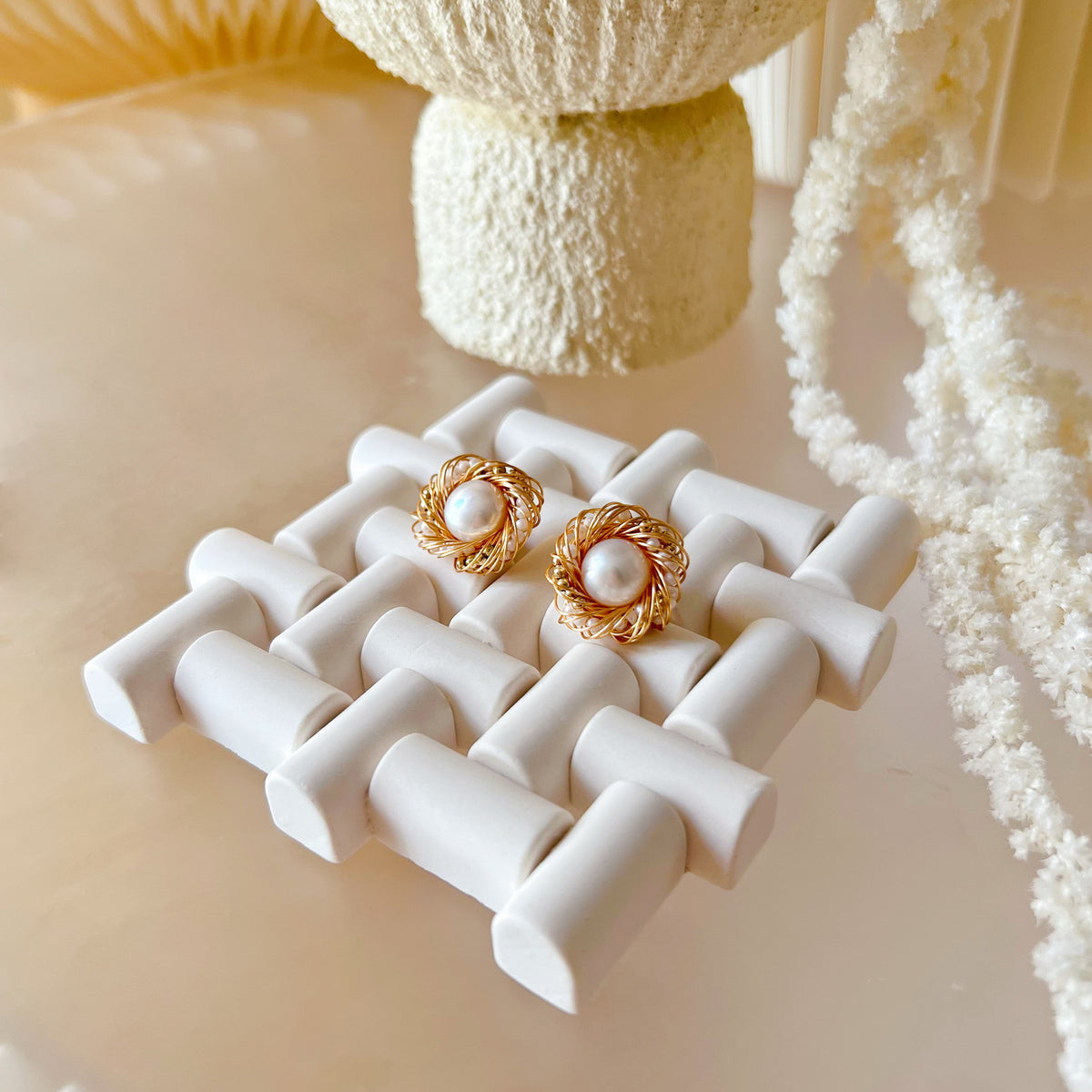 Handcrafted Coaster - Square Grid Stripe Trinket Dishes | LMJ Candles