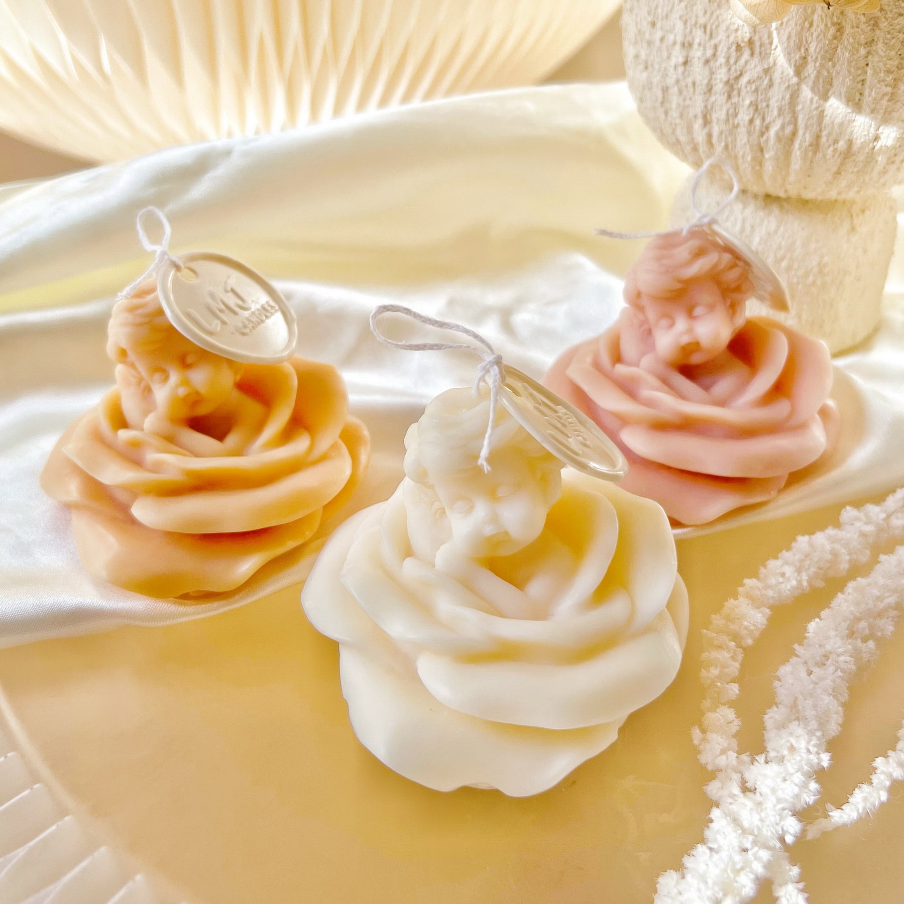 Rose Angel Scented Soy Candle - Cherub Figurine Décor | LMJ Candles