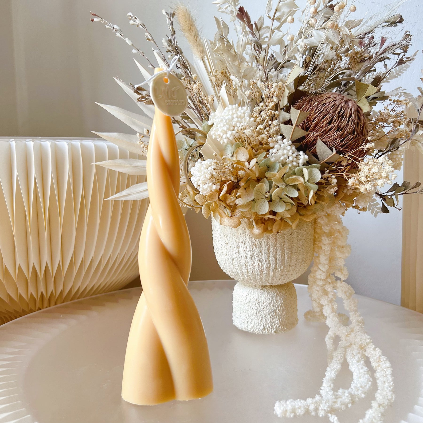 Rattan Scented Soy Pillar Candle - Home & Table Décor | LMJ Candles