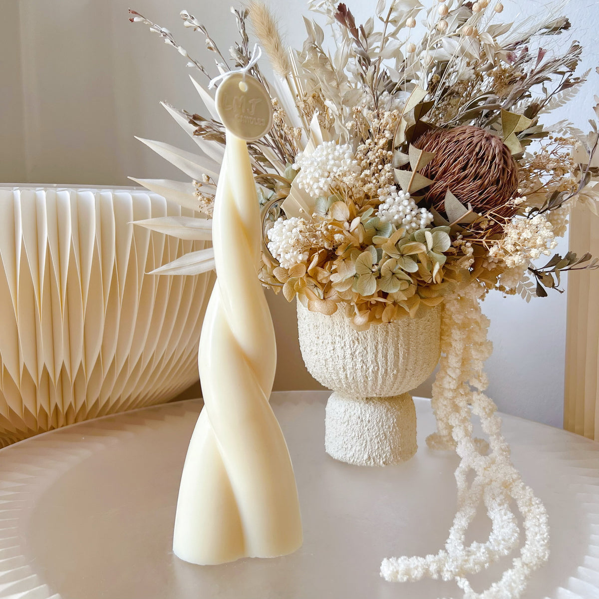 Rattan Scented Soy Pillar Candle - Home & Table Décor | LMJ Candles