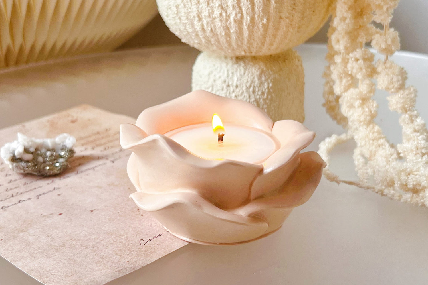 Soy Wax Candle in Handmade Rose Jar | LMJ Candles