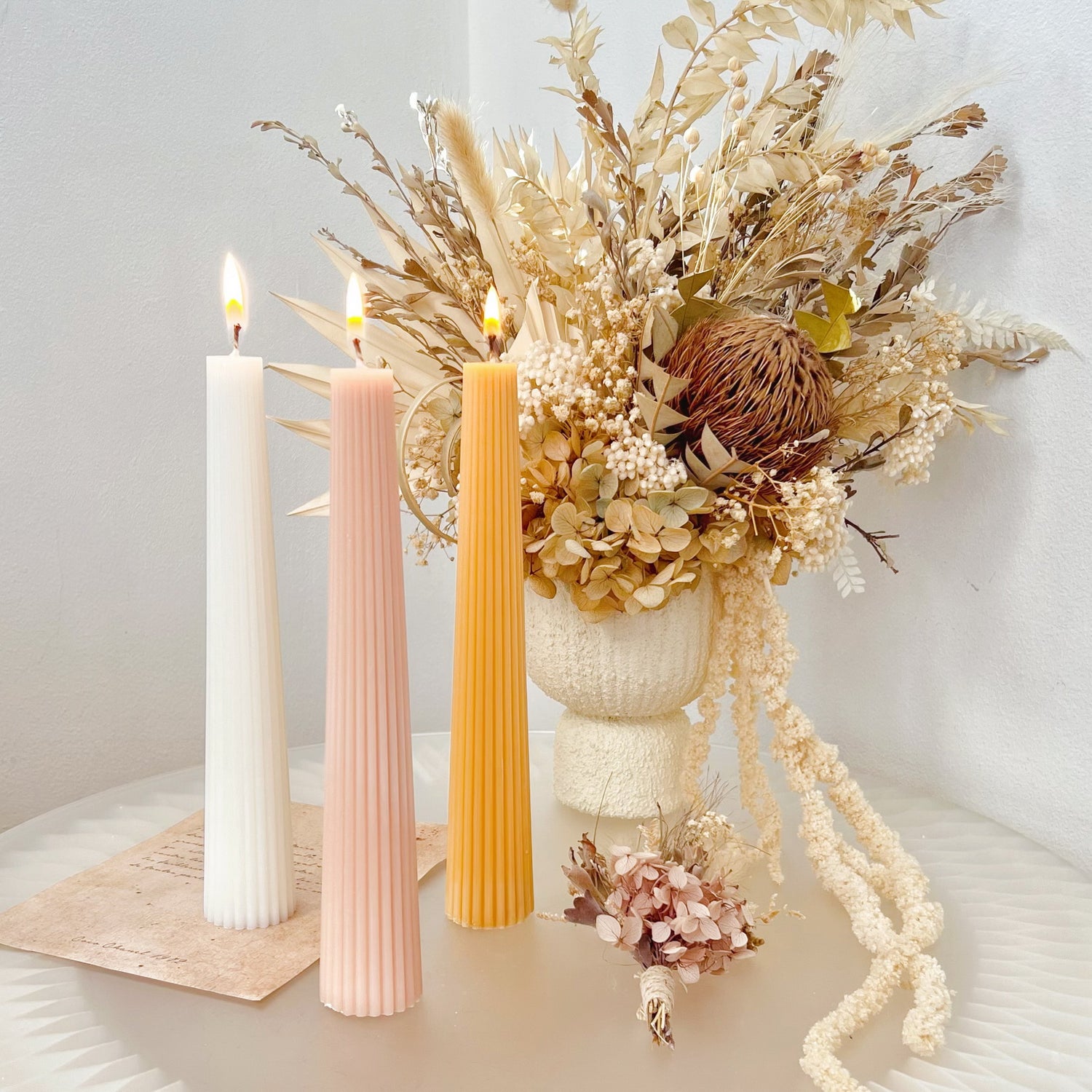 Handmade ribbed taper candles, LMJ Candles
