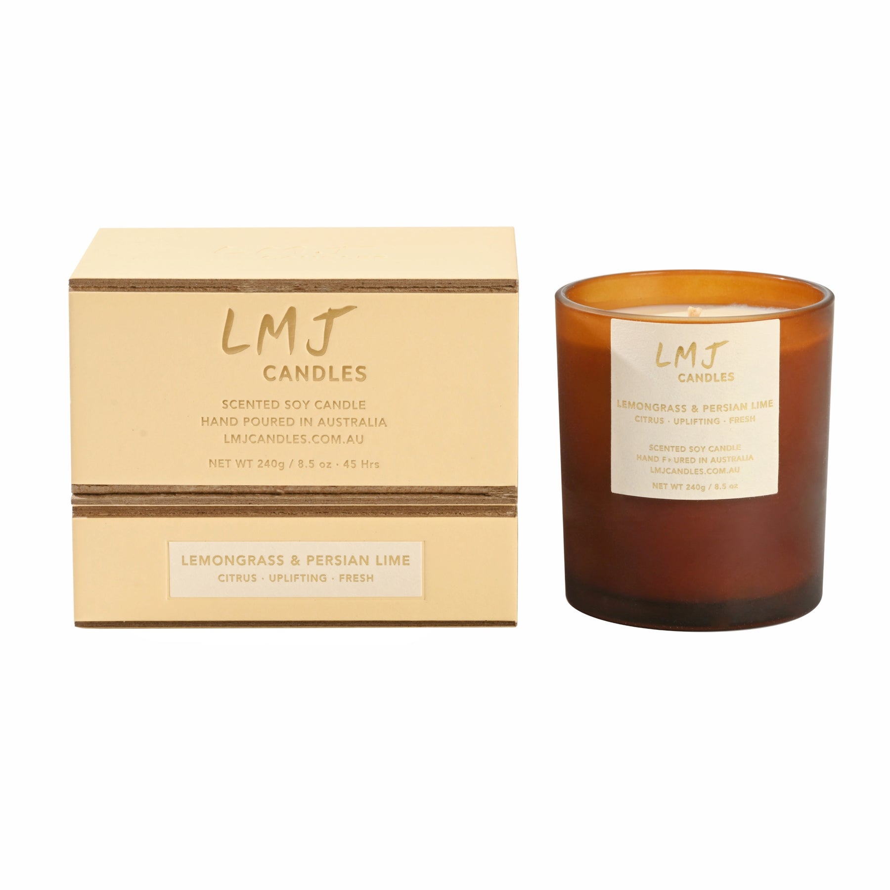 Lemongrass & Persian Lime Soy Candle, Fresh Citrus Candle Australia, LMJ Candles