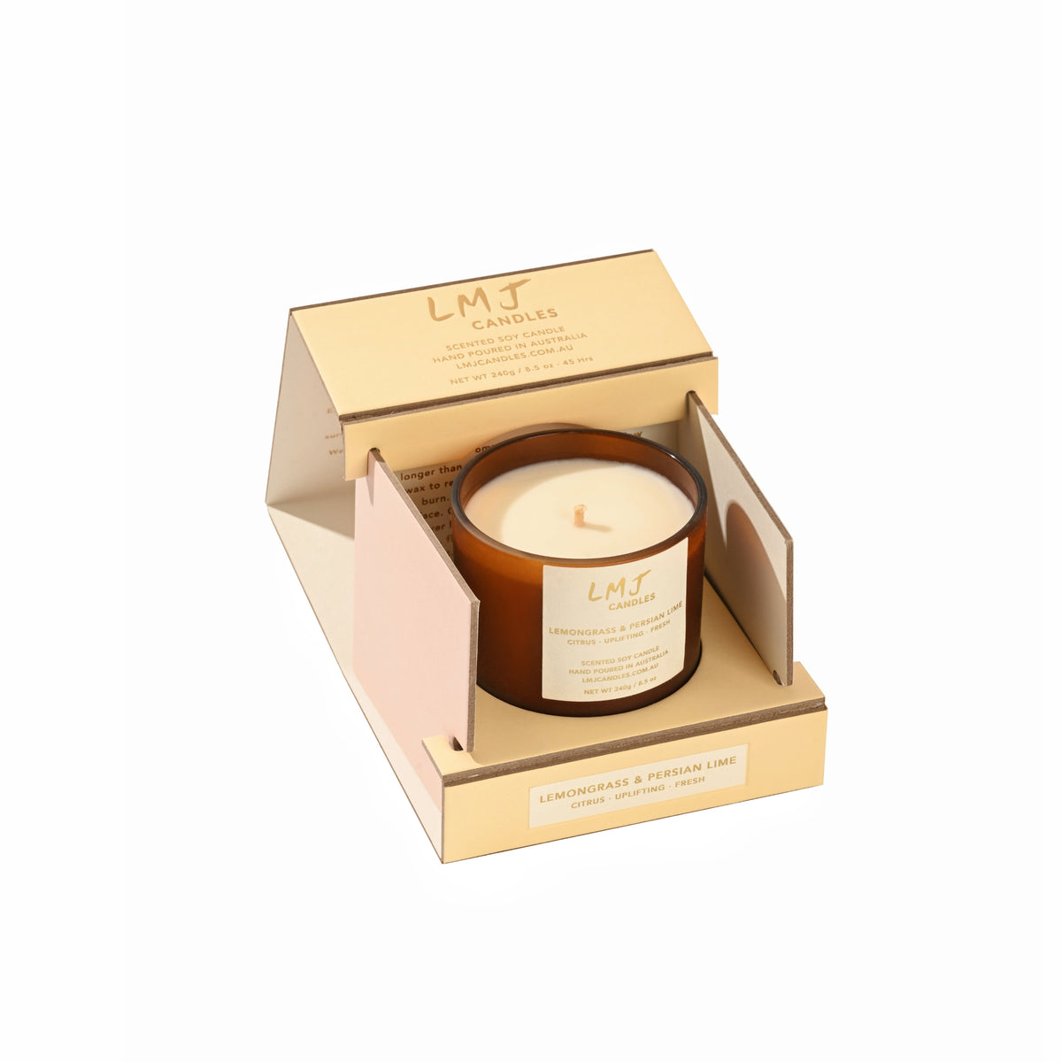 Lemongrass & Persian Lime Soy Candle, Fresh Citrus Candle Australia, LMJ Candles