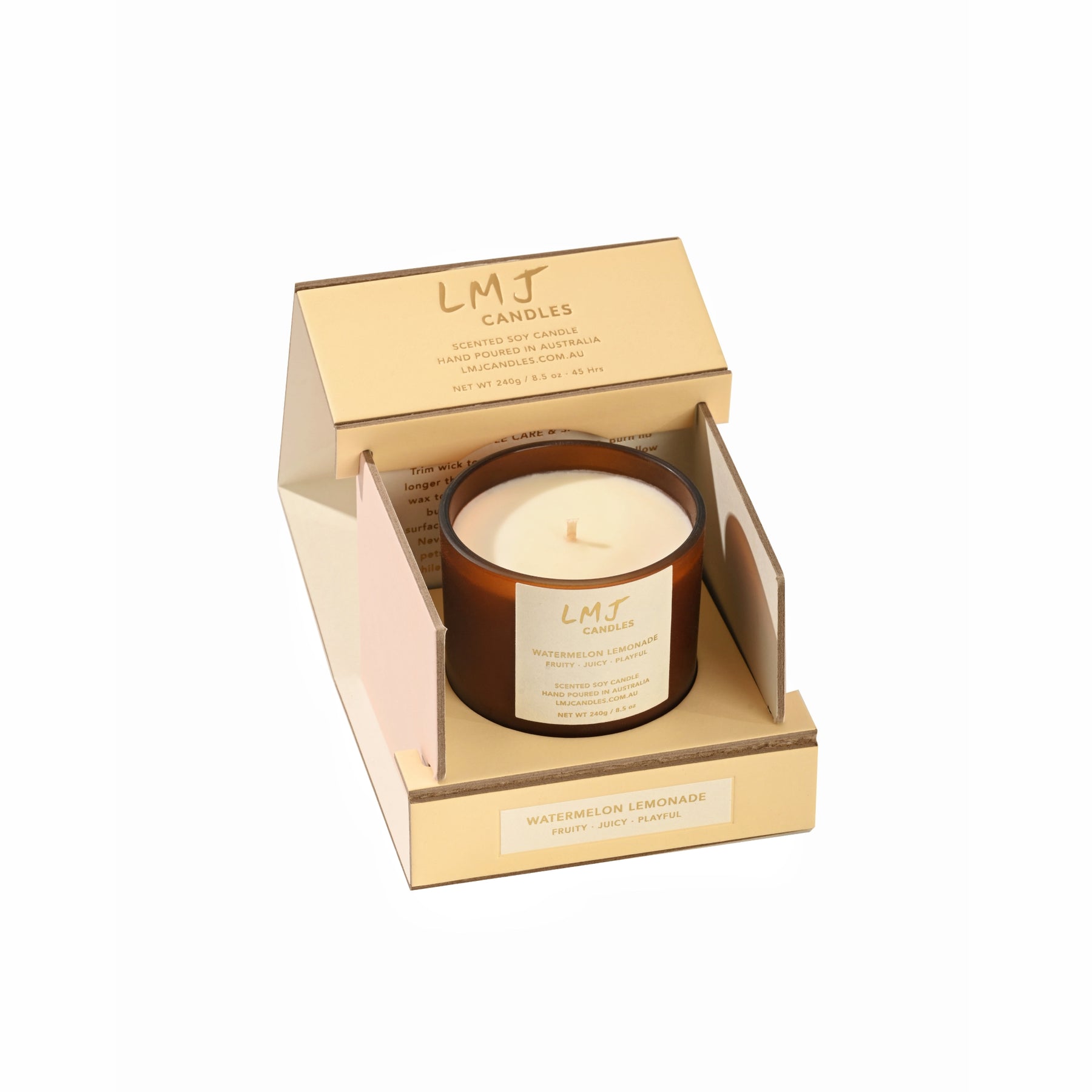 Watermelon Lemonade Soy Candle, Fruity Citrus Candle Australia, LMJ Candles