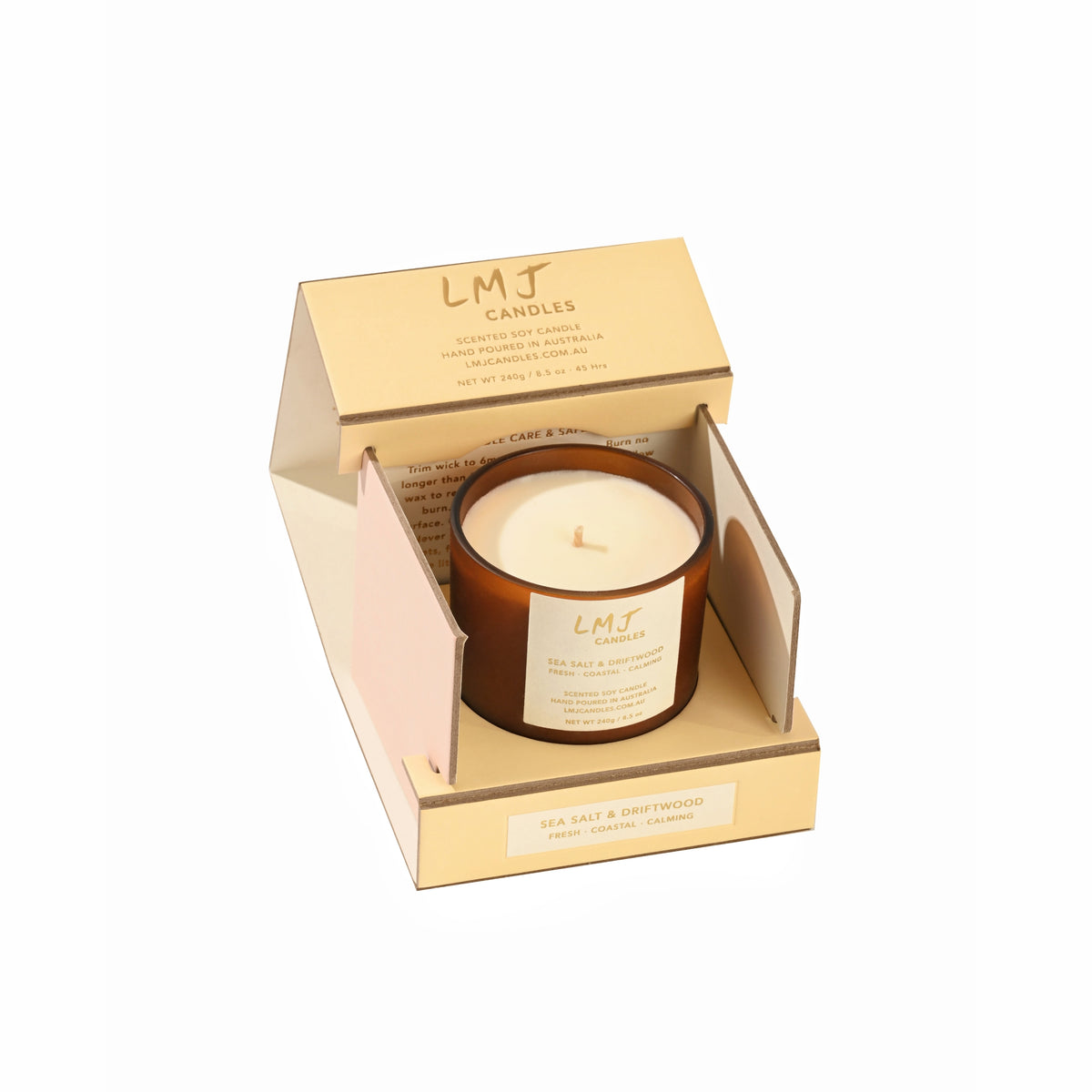 Sea Salt & Driftwood Soy Candle, Ocean & Wood Candle Australia, LMJ Candles
