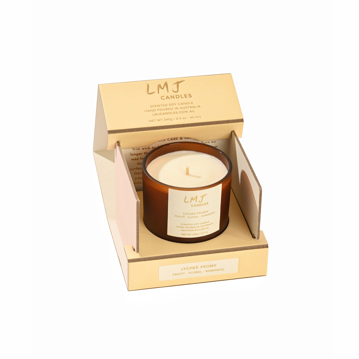 Lychee Peony Soy Candle, Fruity Floral Candle Australia, LMJ Candles