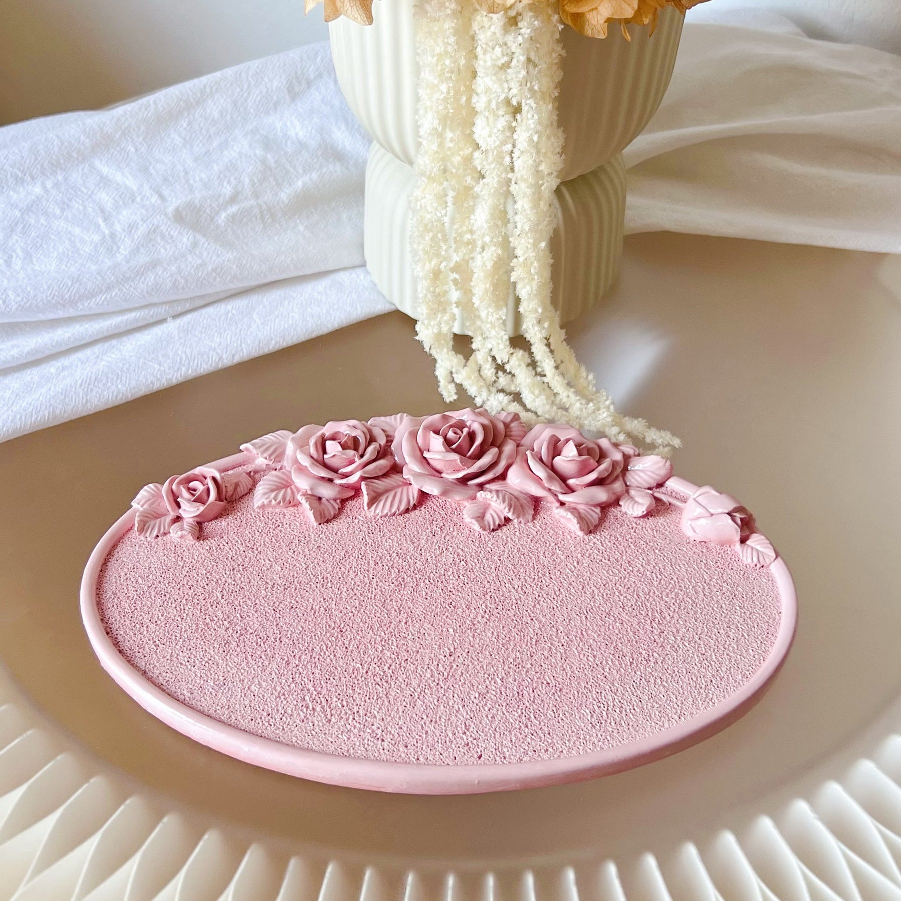 Handcrafted Oval Shaped Rose Candle Tray - LMJ Candles