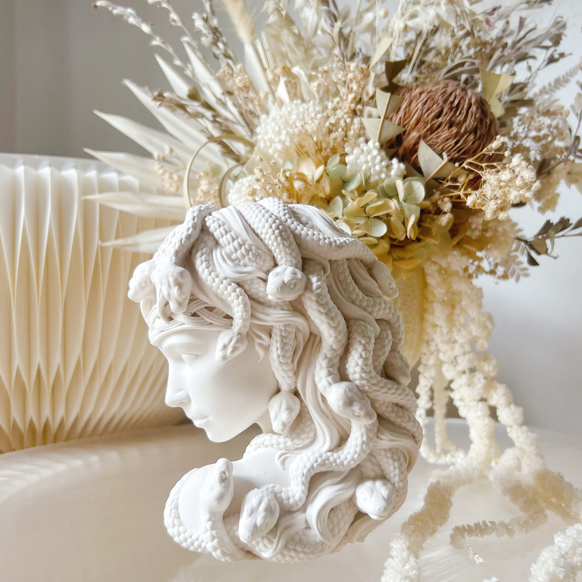 handmade medusa head home décor in white colour, LMJ Candles