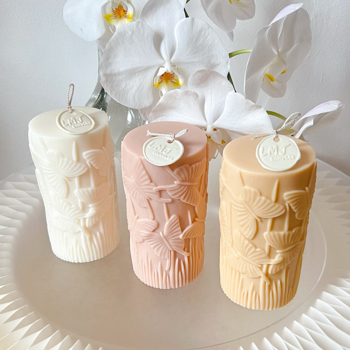 Butterfly Scented Soy Pillar Candle, Mother's Day Gift - LMJ Candles