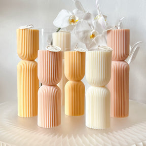 Ribbed Hourglass Scented Soy Pillar Candle Set - LMJ Candles