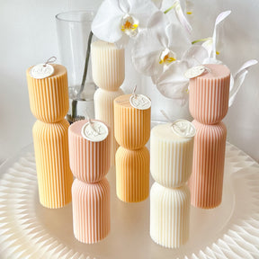 Ribbed Hourglass Scented Soy Pillar Candle Set - LMJ Candles