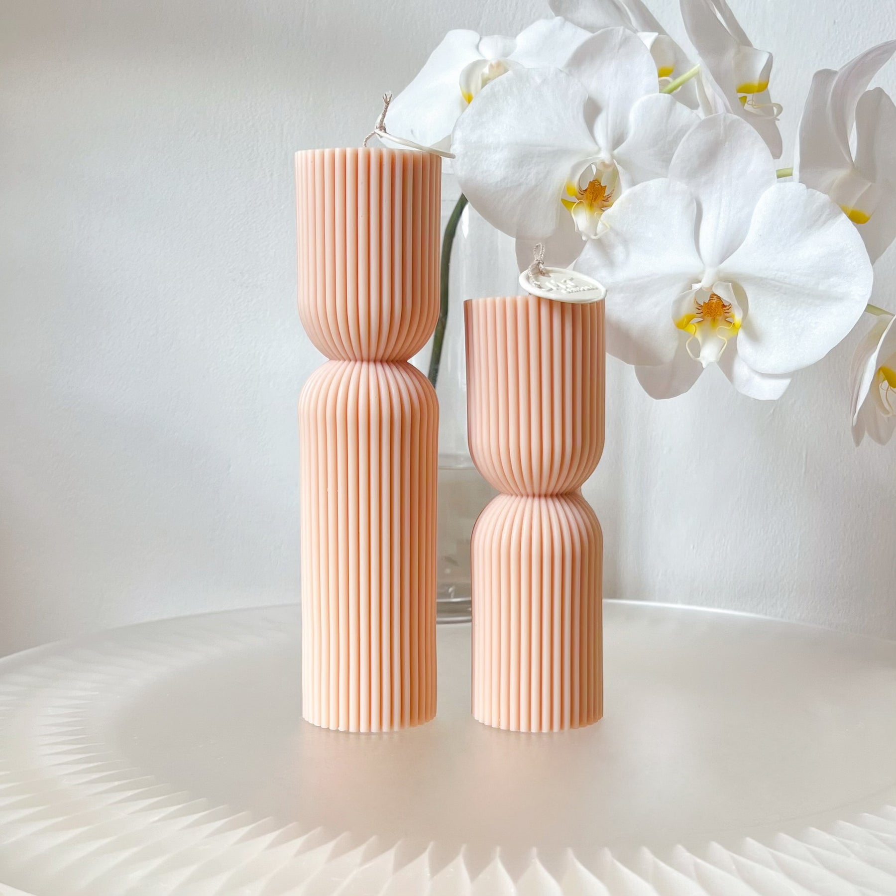 Ribbed Hourglass Scented Soy Pillar Candle Set - LMJ Candles