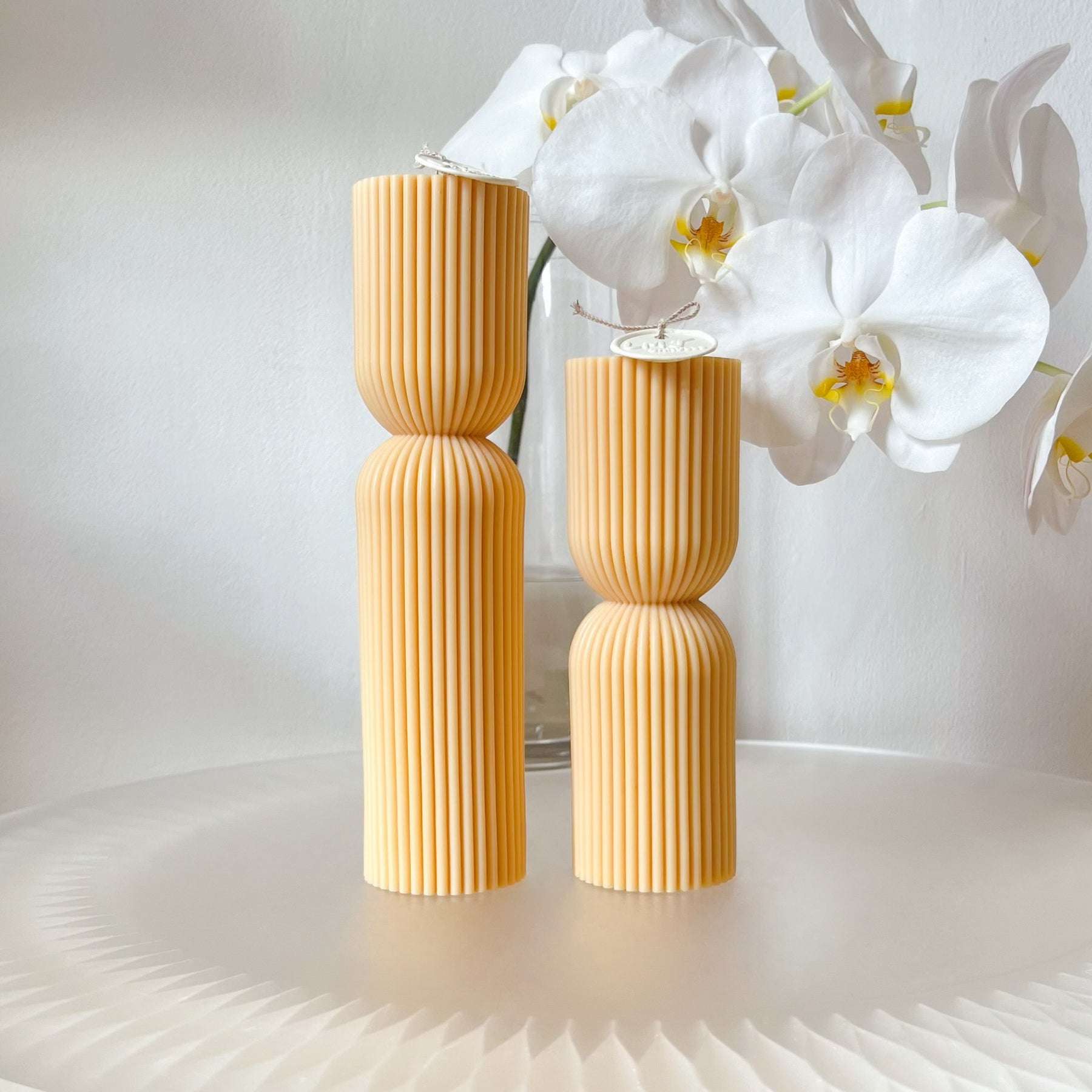 Ribbed Hourglass Scented Soy Pillar Candle Set - LMJ Candles