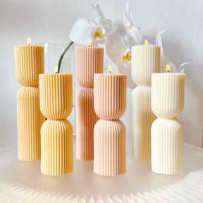 Ribbed Hourglass Scented Soy Pillar Candle Set - LMJ Candles