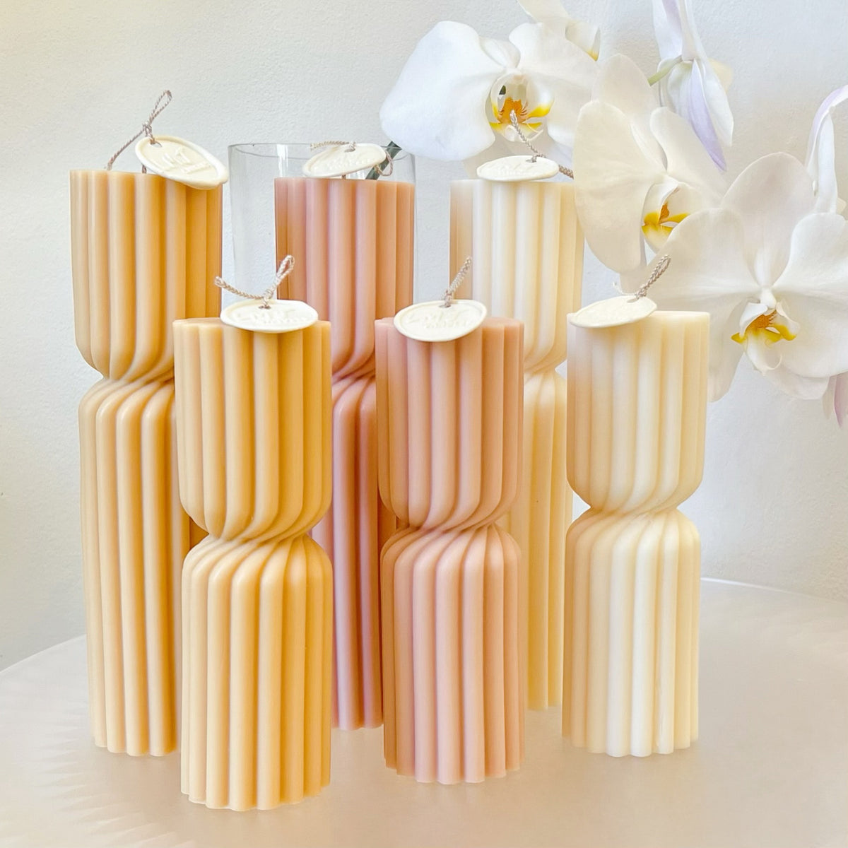 Hourglass Ribbed Circus Scented Soy Pillar Candle Set - LMJ Candles